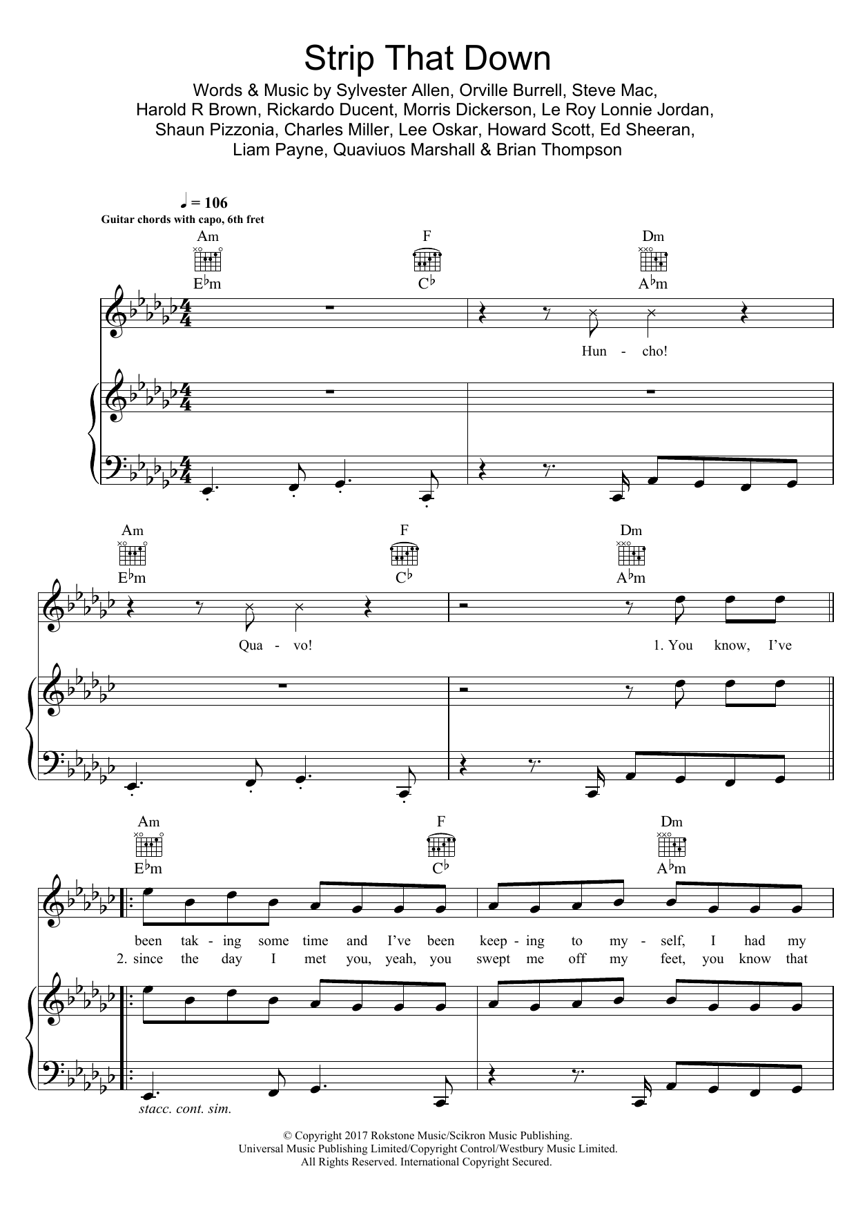 Download Liam Payne Strip That Down (feat. Quavo) Sheet Music and learn how to play Piano, Vocal & Guitar (Right-Hand Melody) PDF digital score in minutes