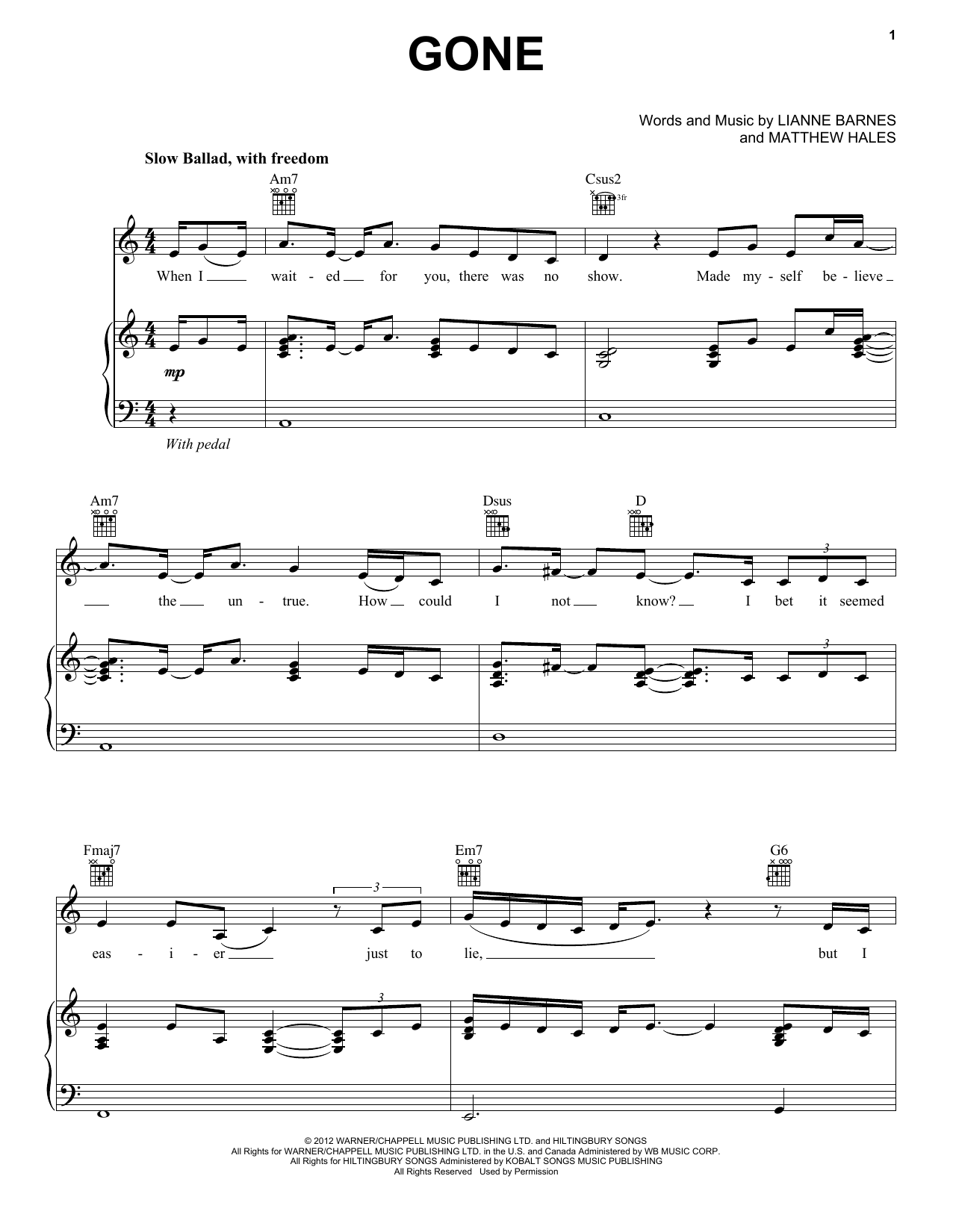 Download Lianne La Havas Gone Sheet Music and learn how to play Piano, Vocal & Guitar (Right-Hand Melody) PDF digital score in minutes