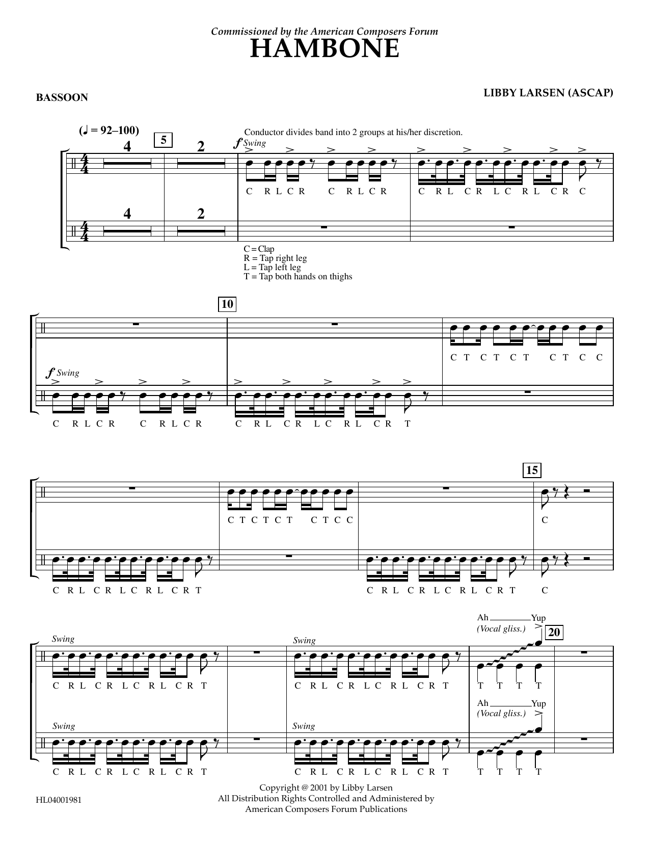 Download Libby Larsen Hambone - Bassoon Sheet Music and learn how to play Concert Band PDF digital score in minutes