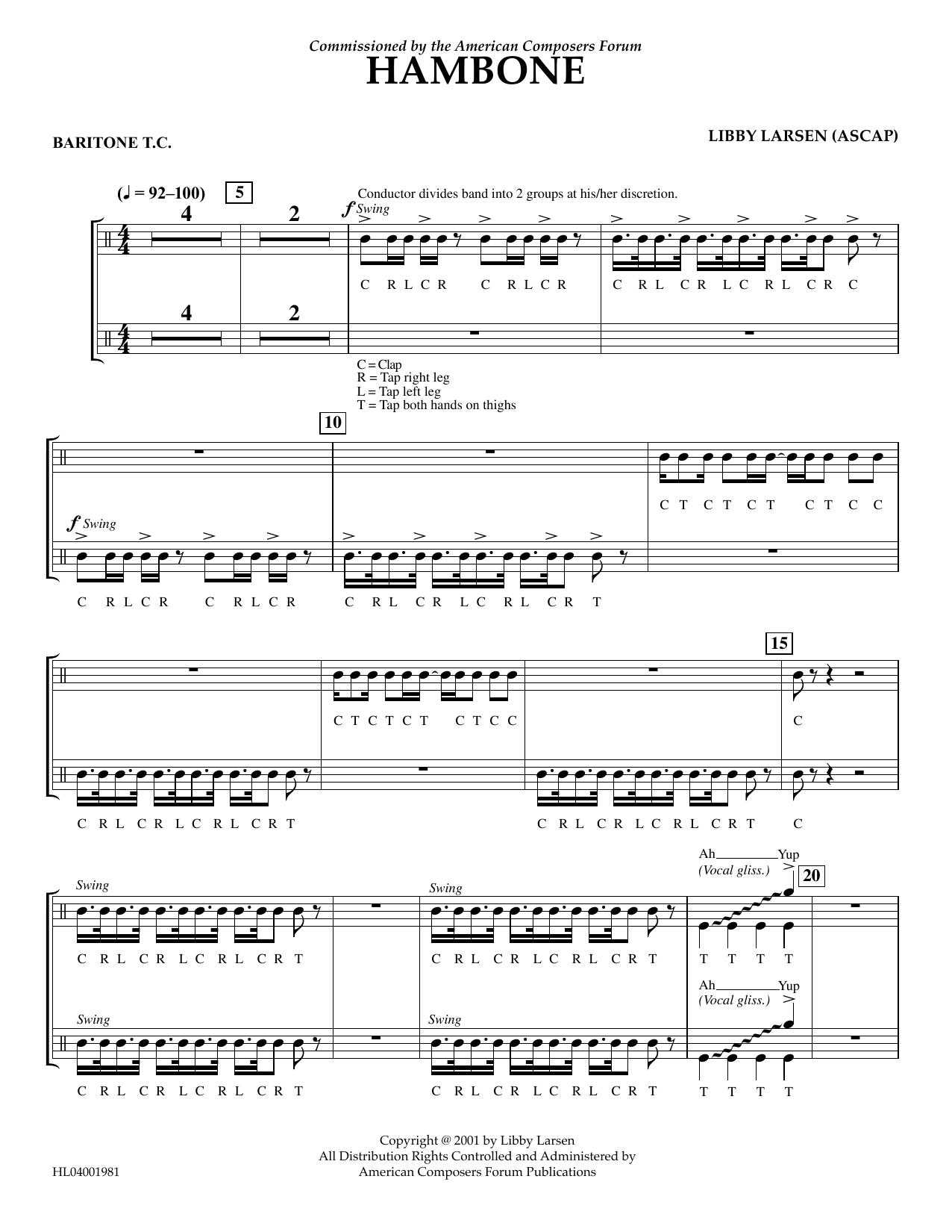 Download Libby Larsen Hambone - Euphonium in Treble Clef Sheet Music and learn how to play Concert Band PDF digital score in minutes