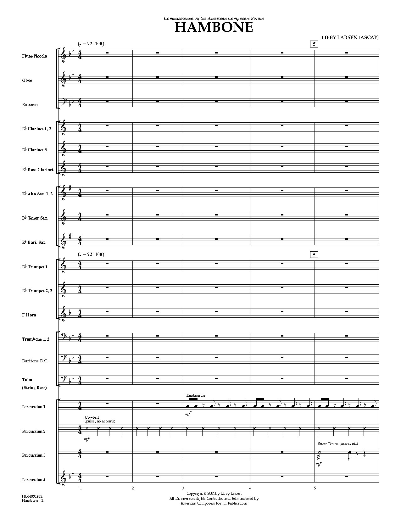 Download Libby Larsen Hambone - Full Score Sheet Music and learn how to play Concert Band PDF digital score in minutes