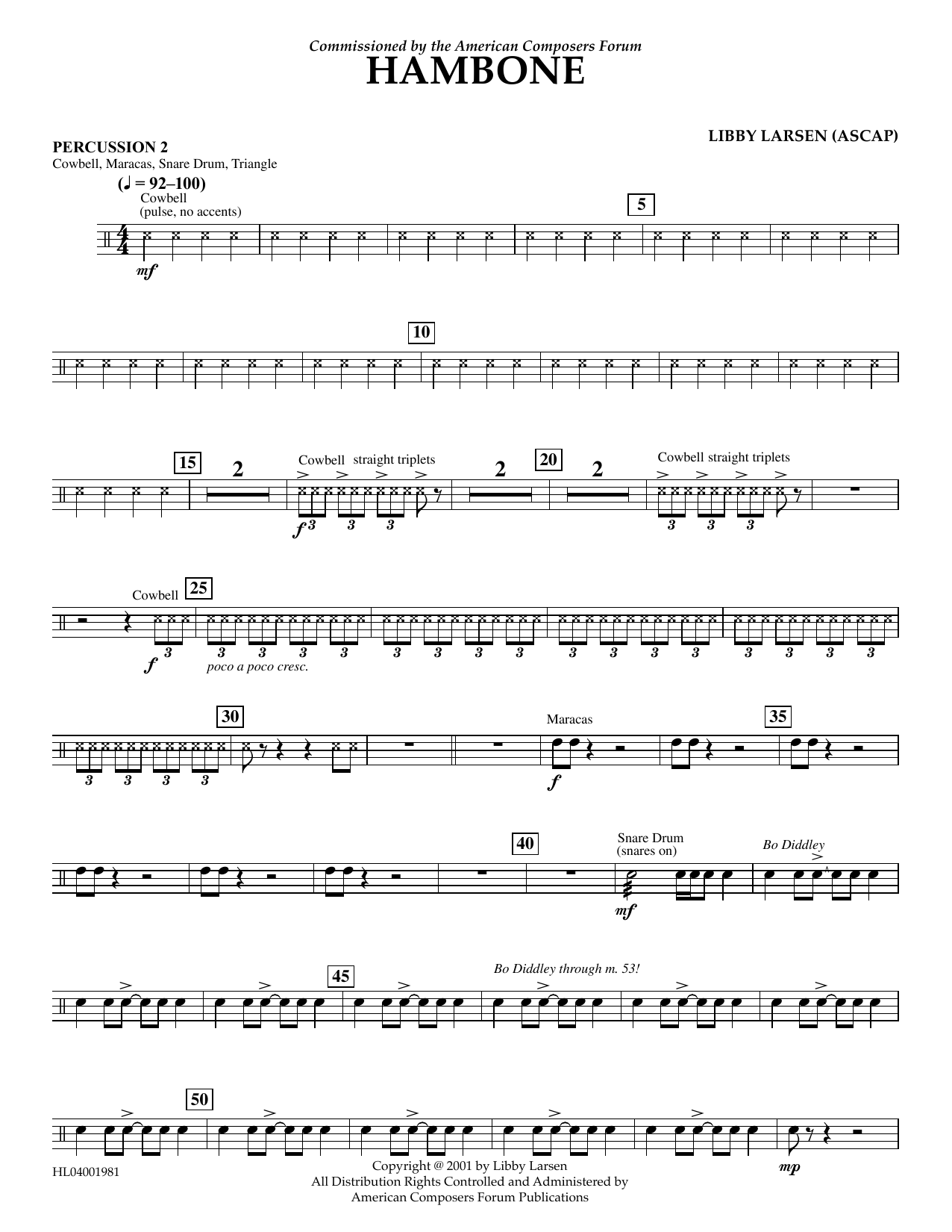 Download Libby Larsen Hambone - Percussion 2 Sheet Music and learn how to play Concert Band PDF digital score in minutes