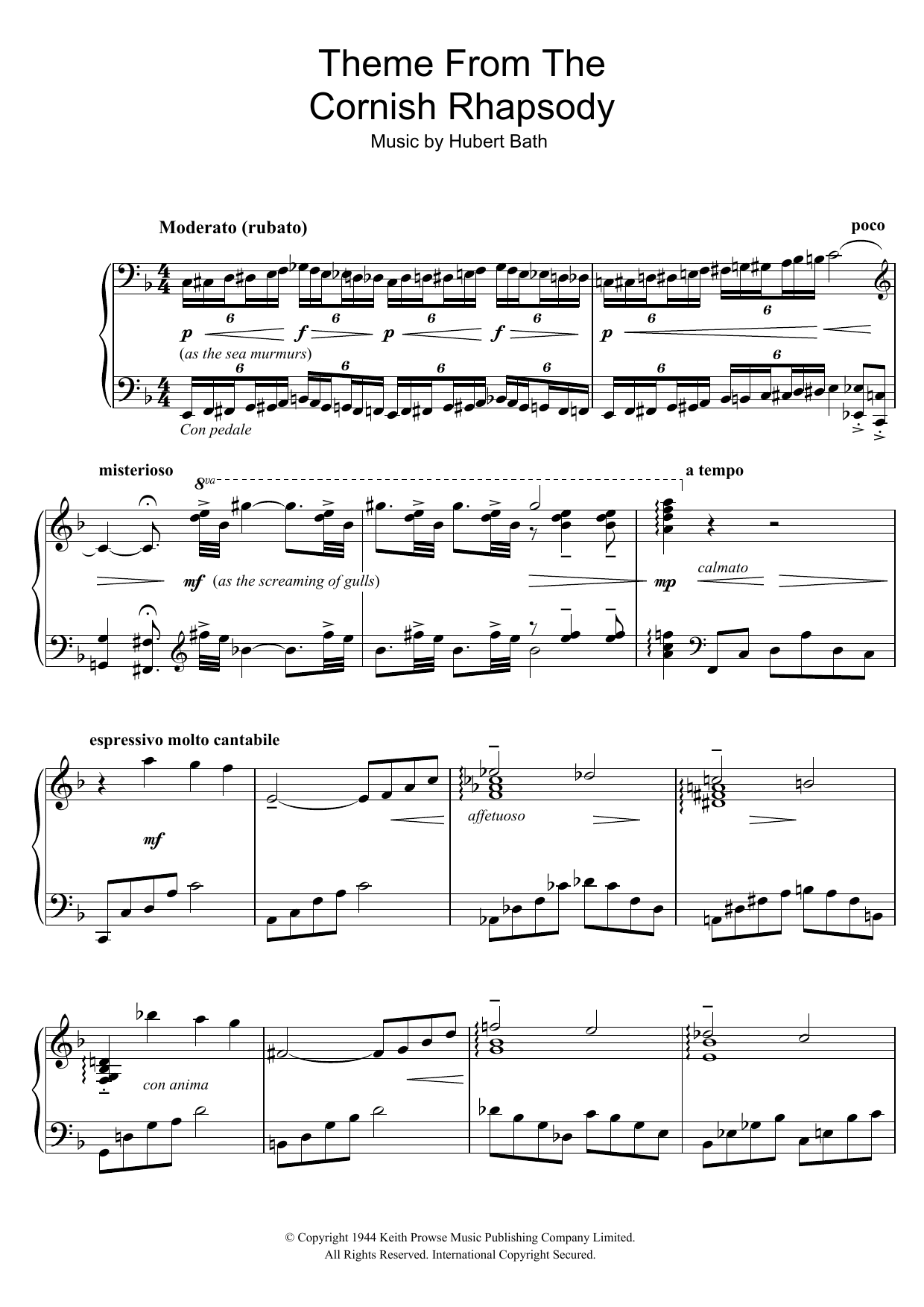 Download Liberace Cornish Rhapsody Sheet Music and learn how to play Piano PDF digital score in minutes