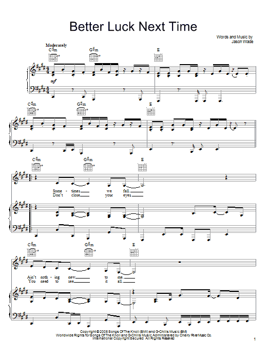 Download Lifehouse Better Luck Next Time Sheet Music and learn how to play Piano, Vocal & Guitar (Right-Hand Melody) PDF digital score in minutes