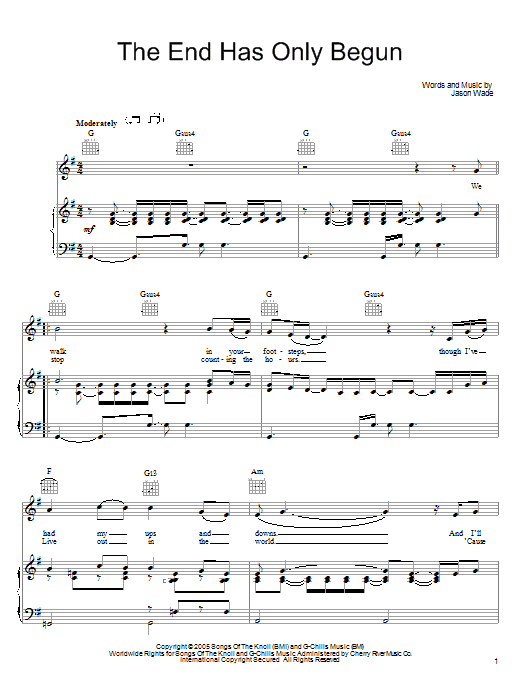 Download Lifehouse The End Has Only Begun Sheet Music and learn how to play Piano, Vocal & Guitar (Right-Hand Melody) PDF digital score in minutes