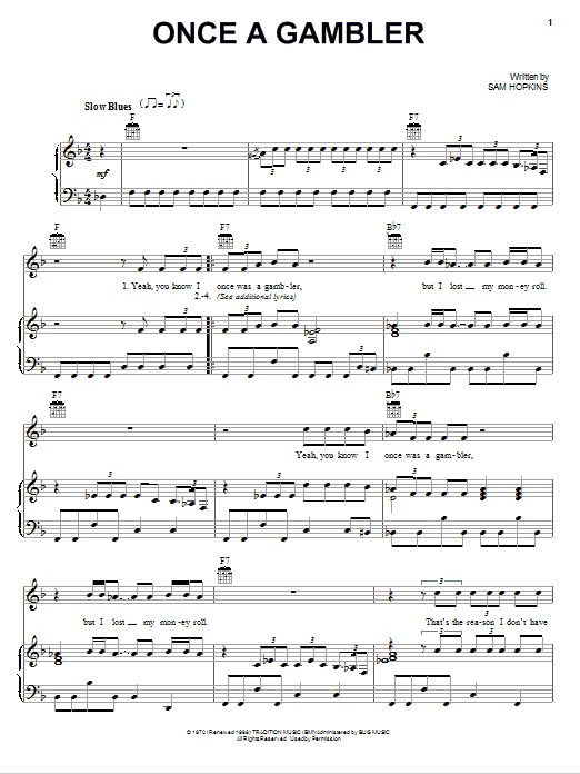 Lightnin' Hopkins "Once A Gambler" Sheet Music & Chords Download 2