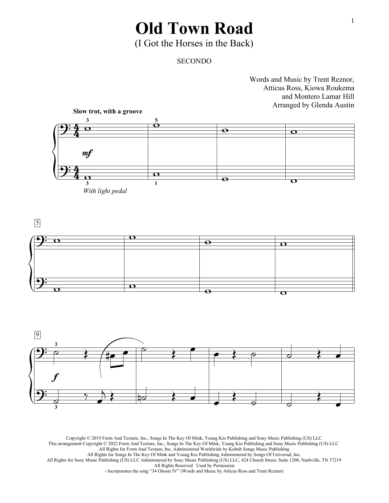 Download Lil Nas X feat. Billy Ray Cyrus Old Town Road (I Got The Horses In The Back) (arr. Glenda Austin) Sheet Music and learn how to play Piano Duet PDF digital score in minutes