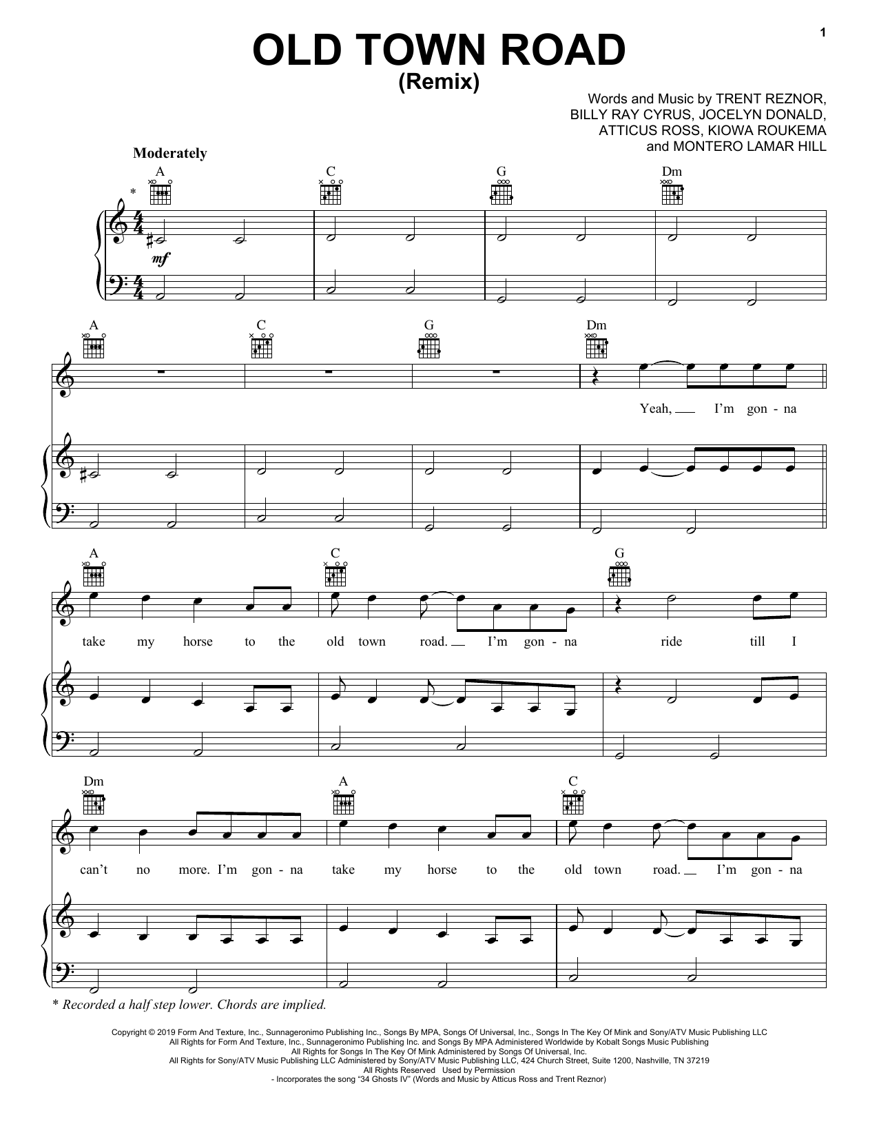 Download Lil Nas X feat. Billy Ray Cyrus Old Town Road (Remix) Sheet Music and learn how to play Super Easy Piano PDF digital score in minutes