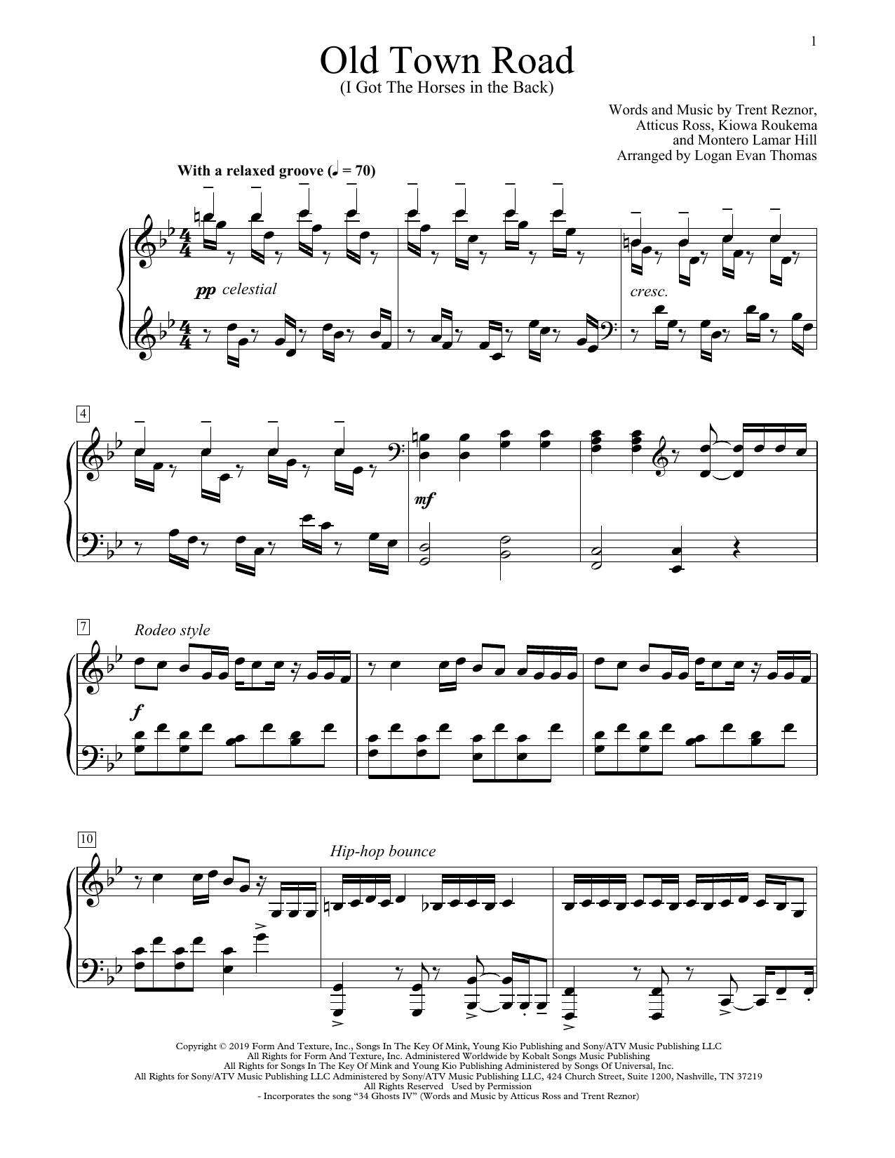 Download Lil Nas X Old Town Road (I Got The Horses In The Back) (arr. Logan Evan Thomas) Sheet Music and learn how to play Educational Piano PDF digital score in minutes