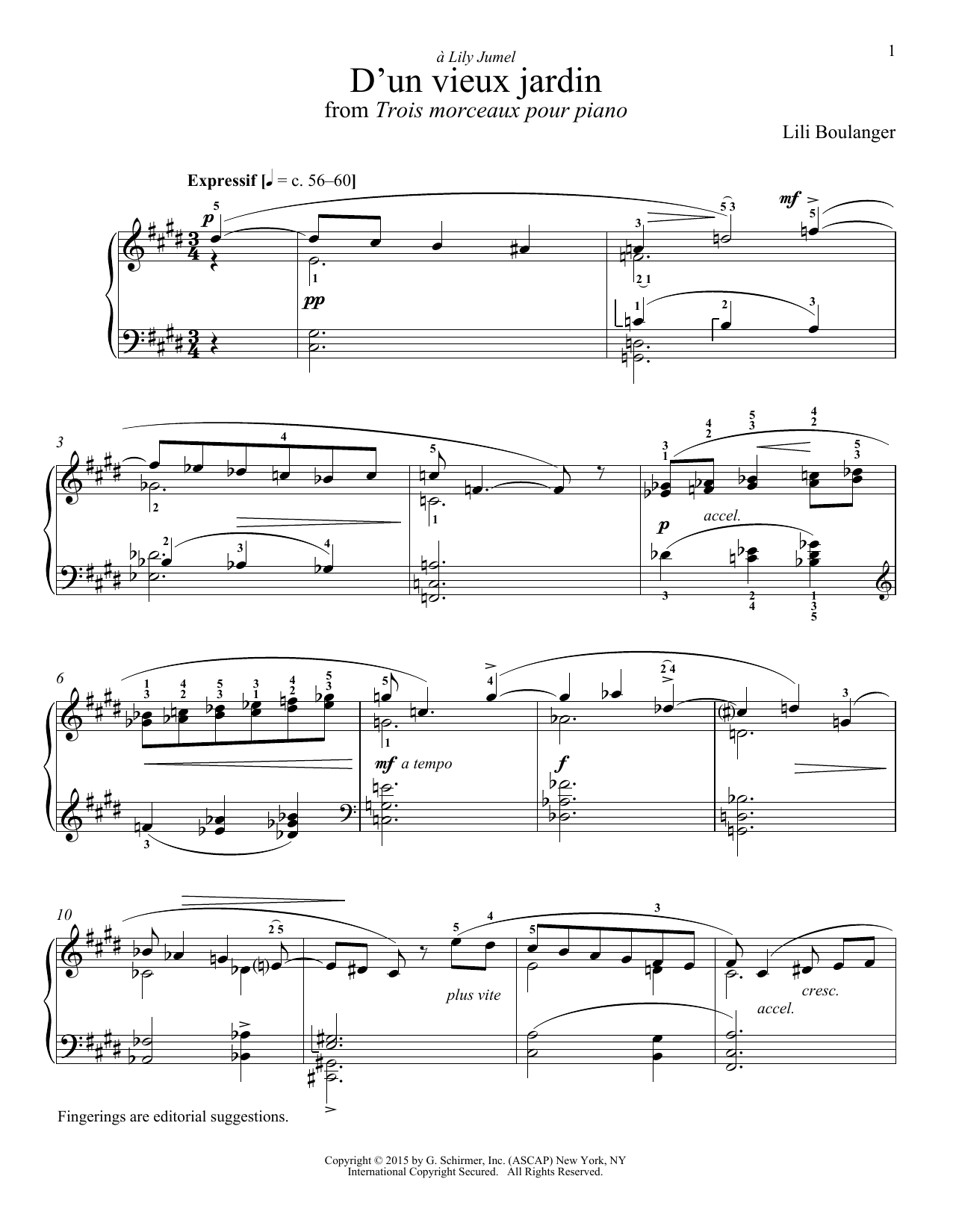 Download Lili Boulanger D'un Vieux Jardin Sheet Music and learn how to play Piano PDF digital score in minutes