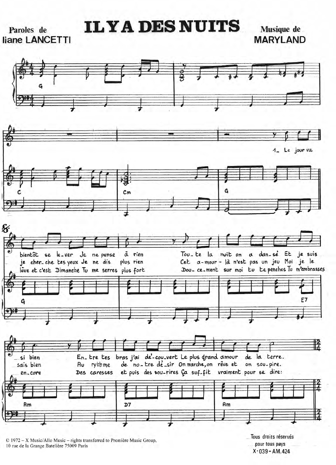 Download Liliane Lancetti Il y a Des Nuits Sheet Music and learn how to play Piano & Vocal PDF digital score in minutes