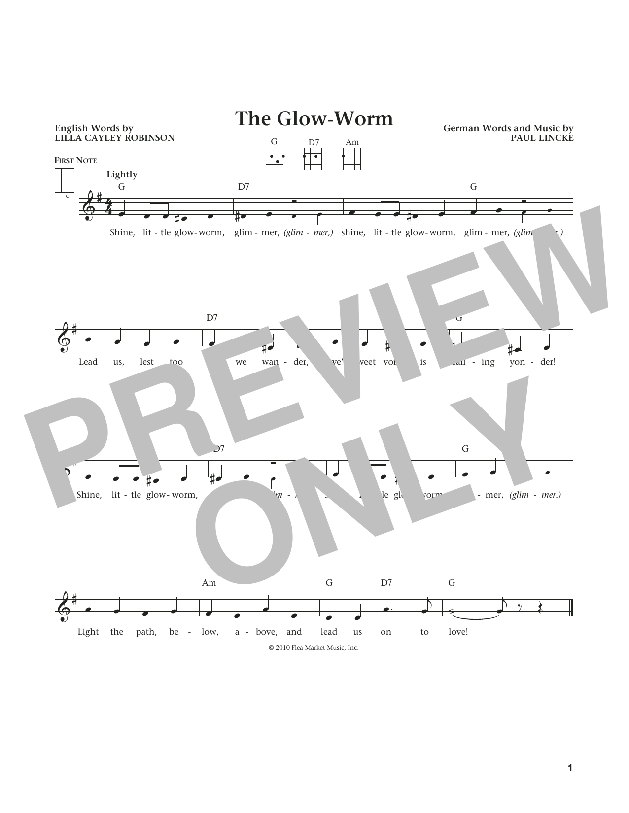 Download Lilla Cayley Robinson The Glow Worm Sheet Music and learn how to play Ukulele PDF digital score in minutes