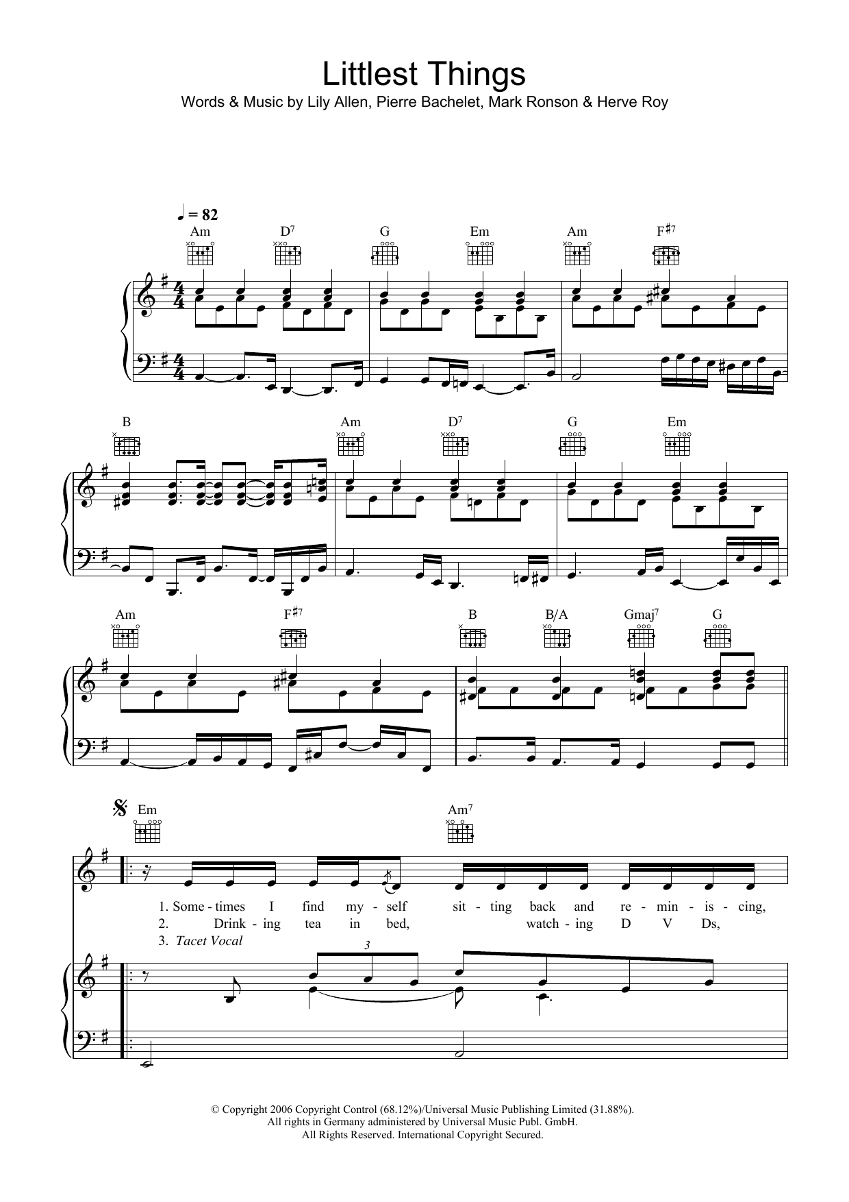 Download Lily Allen Littlest Things Sheet Music and learn how to play Lyrics & Piano Chords PDF digital score in minutes