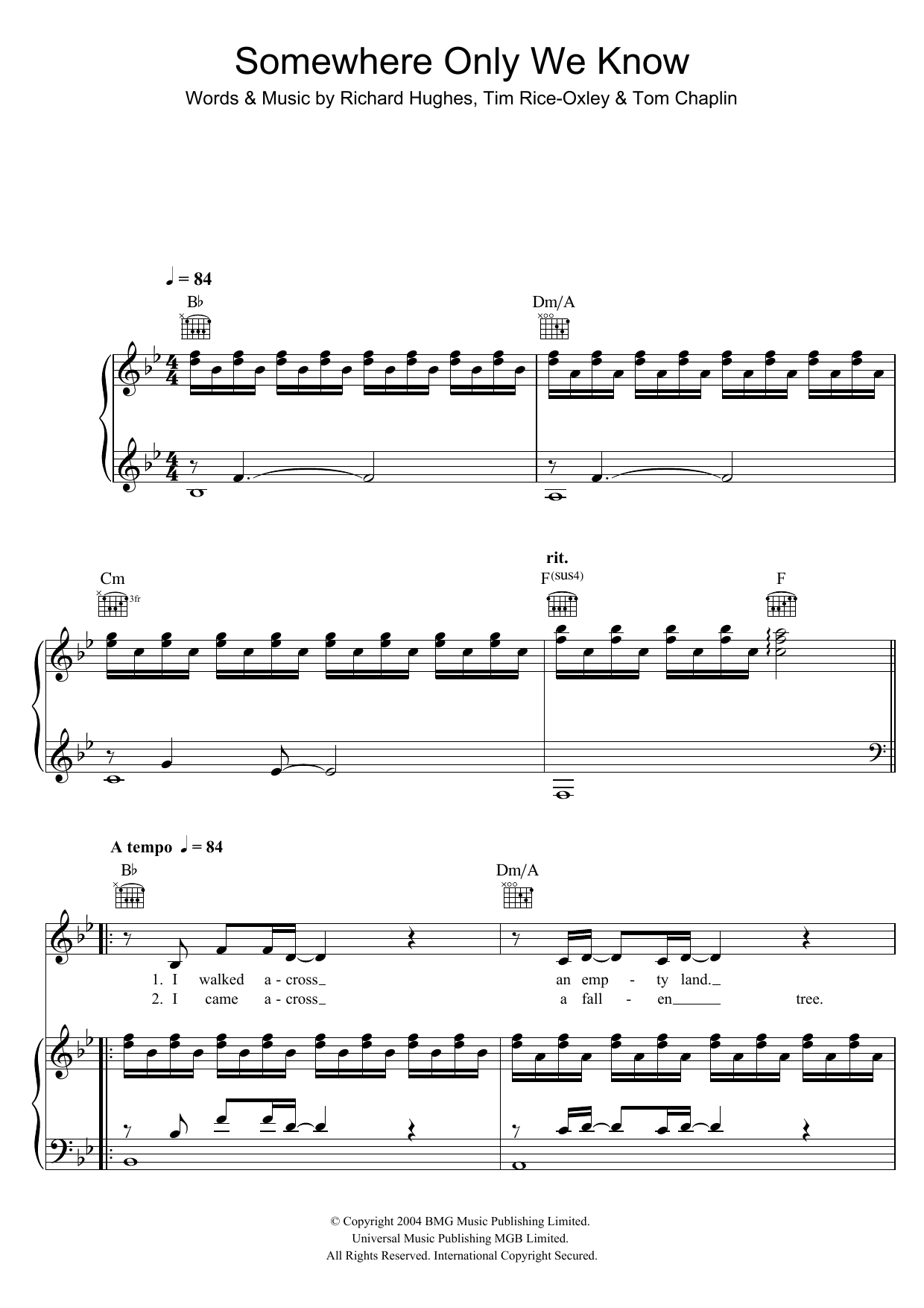 Download Lily Allen Somewhere Only We Know Sheet Music and learn how to play Beginner Piano PDF digital score in minutes