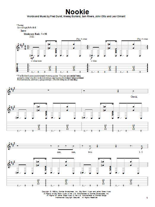 Download Limp Bizkit Nookie Sheet Music and learn how to play Guitar Tab PDF digital score in minutes