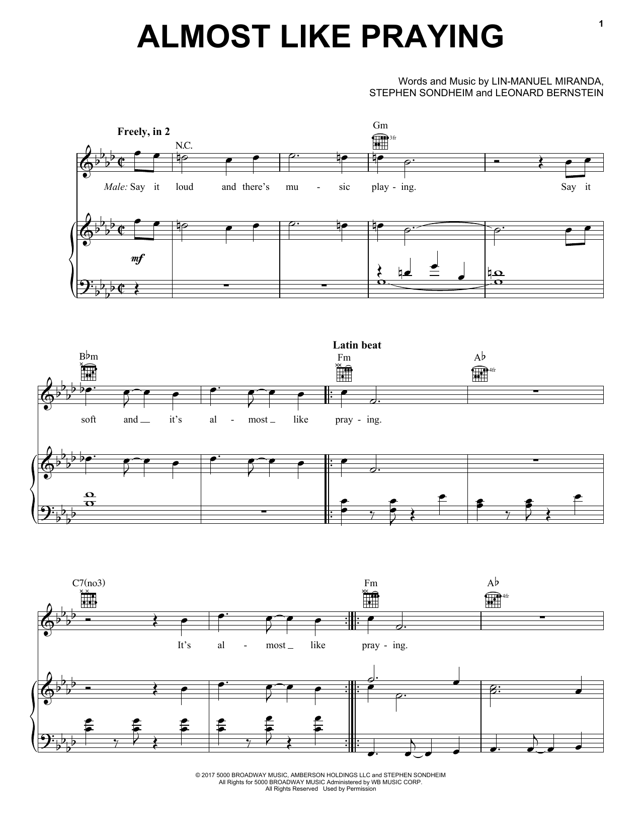 Download Lin-Manuel Miranda Almost Like Praying (feat. Artists for Puerto Rico) Sheet Music and learn how to play Piano, Vocal & Guitar (Right-Hand Melody) PDF digital score in minutes