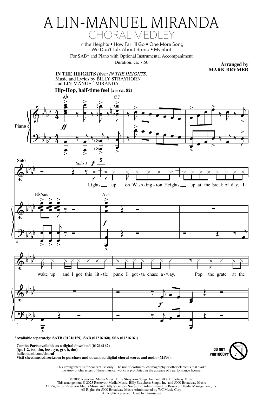 Download Lin-Manuel Miranda A Lin-Manuel Miranda Choral Medley (arr. Mark Brymer) Sheet Music and learn how to play SSA Choir PDF digital score in minutes