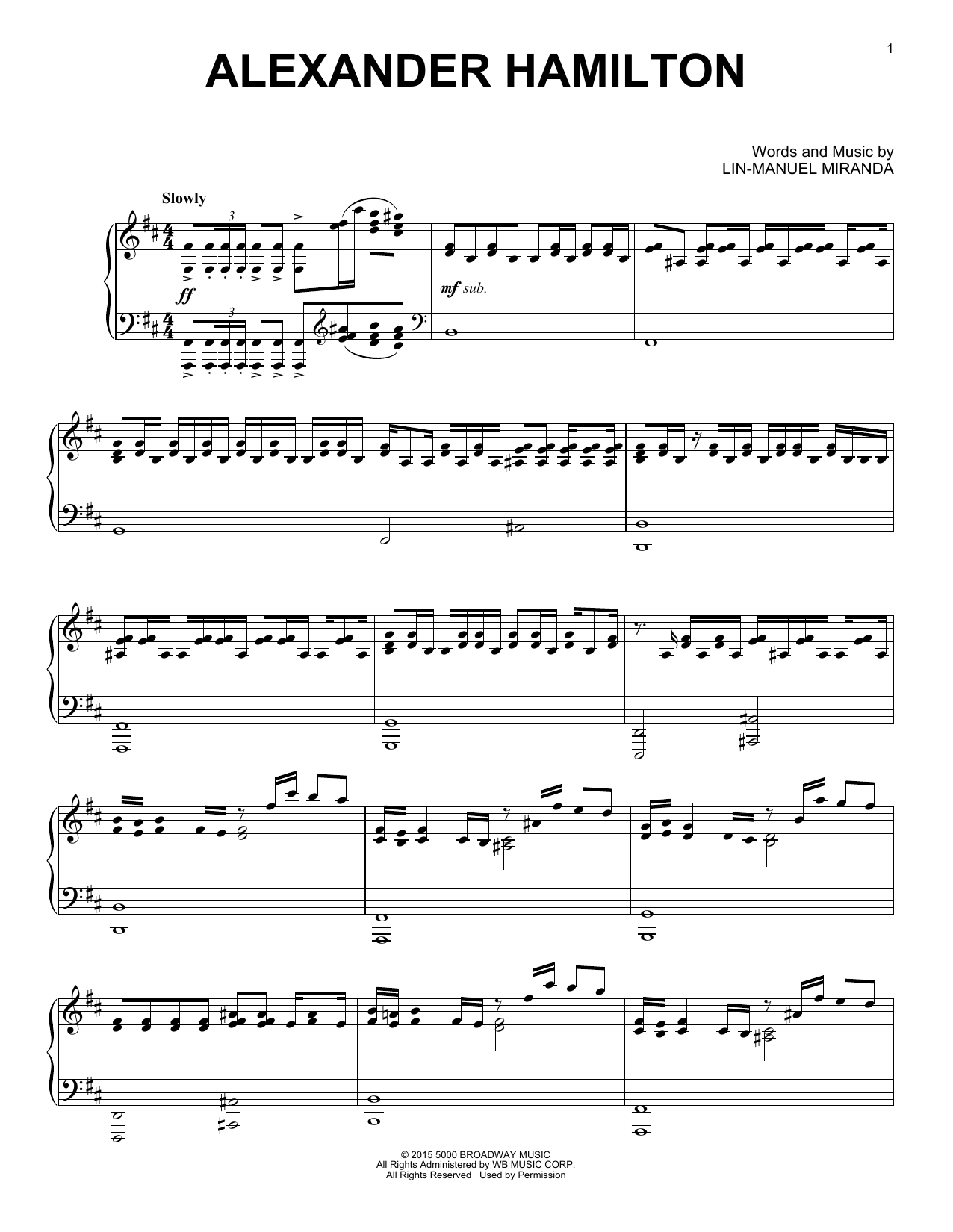 Download Lin-Manuel Miranda Alexander Hamilton (from Hamilton) (arr. David Pearl) Sheet Music and learn how to play Piano Solo PDF digital score in minutes