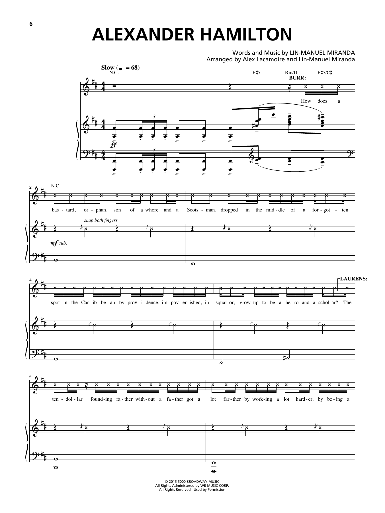 Download Lin-Manuel Miranda Alexander Hamilton Sheet Music and learn how to play Lyrics & Chords PDF digital score in minutes