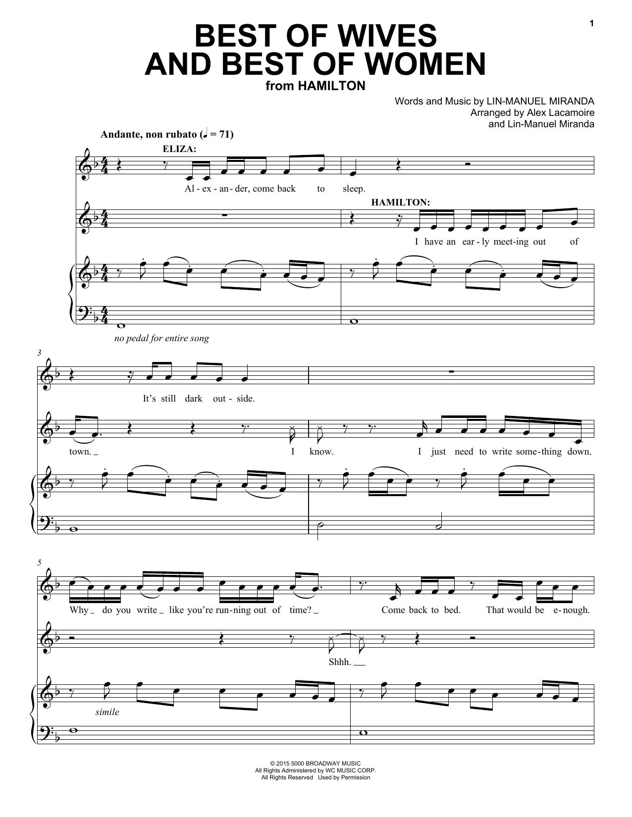 Download Lin-Manuel Miranda Best Of Wives And Best Of Women (from Hamilton) Sheet Music and learn how to play Piano & Vocal PDF digital score in minutes