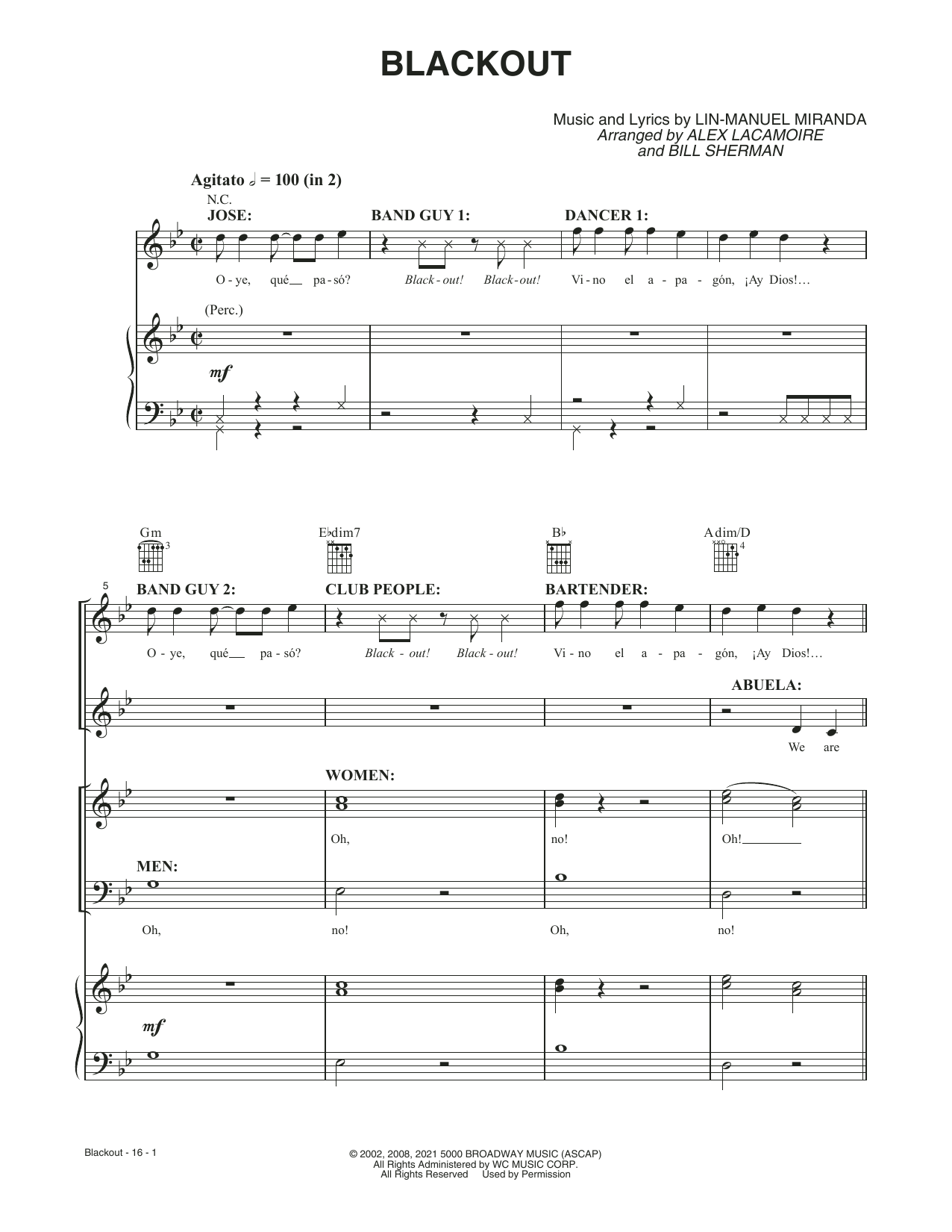 Download Lin-Manuel Miranda Blackout (from the Motion Picture In The Heights) Sheet Music and learn how to play Piano, Vocal & Guitar Chords PDF digital score in minutes