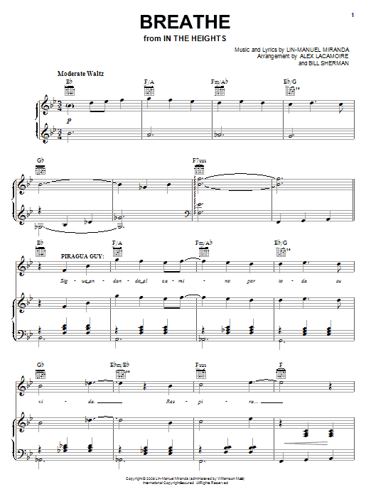 Download Lin-Manuel Miranda Breathe Sheet Music and learn how to play Melody Line, Lyrics & Chords PDF digital score in minutes