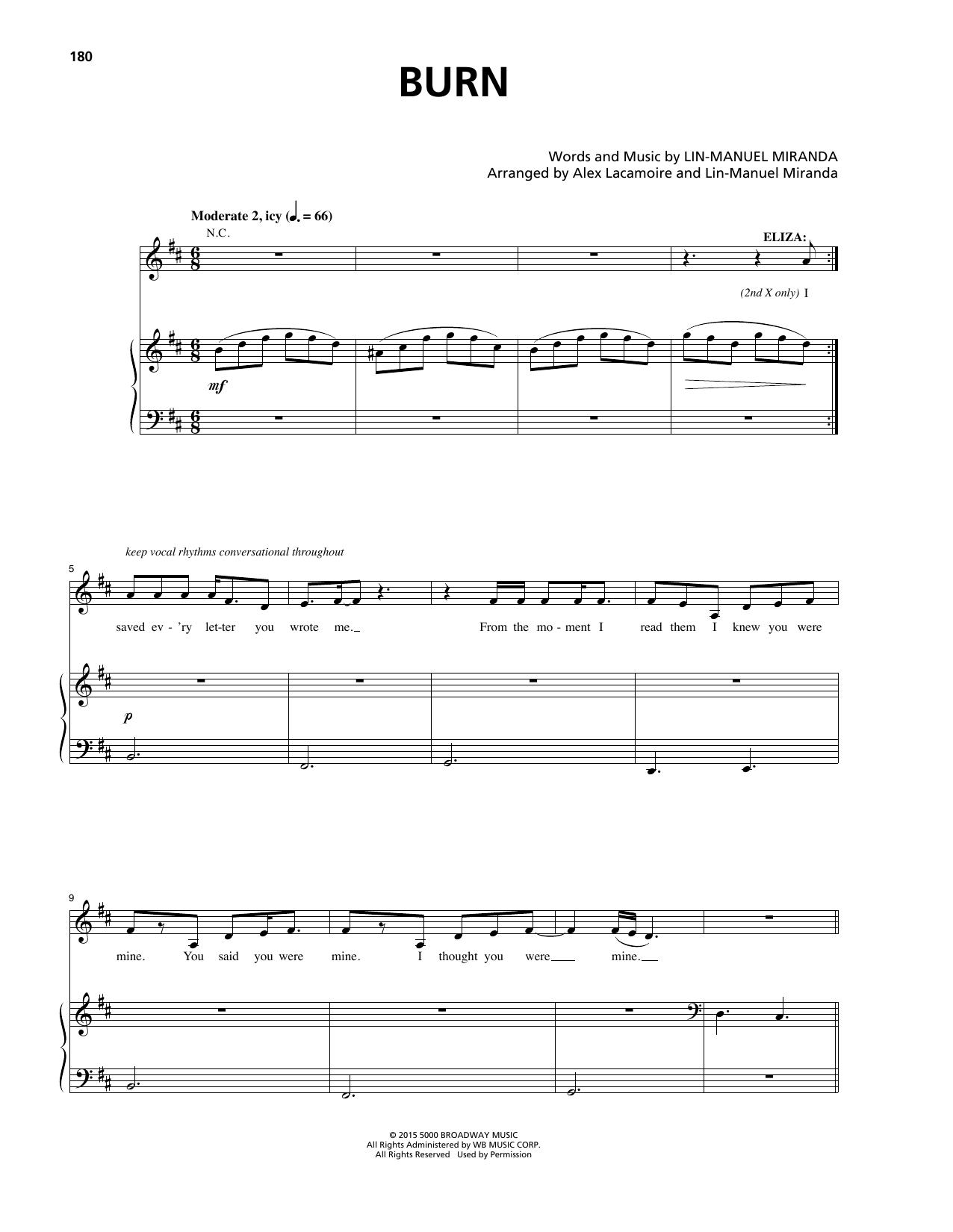Download Lin-Manuel Miranda Burn Sheet Music and learn how to play Lyrics & Chords PDF digital score in minutes