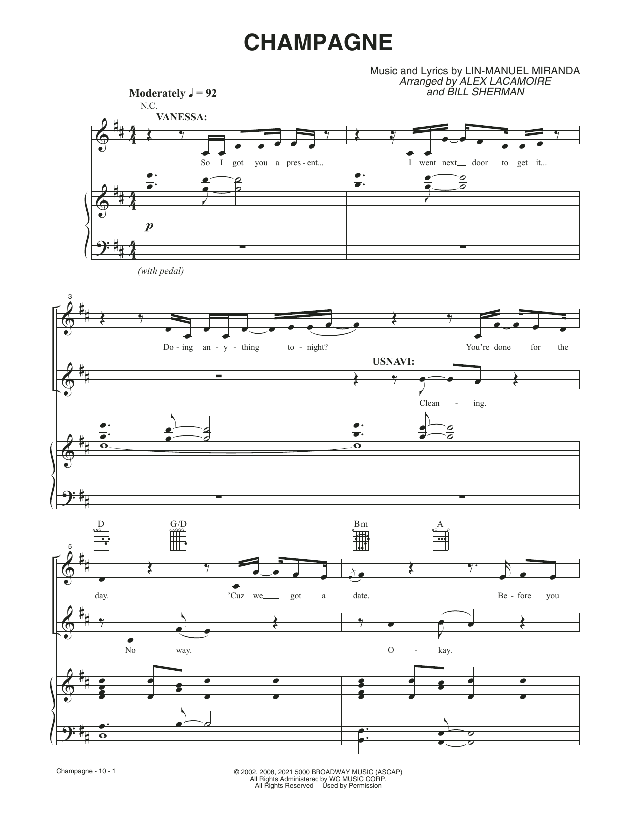 Download Lin-Manuel Miranda Champagne (from the Motion Picture In The Heights) Sheet Music and learn how to play Piano, Vocal & Guitar Chords PDF digital score in minutes