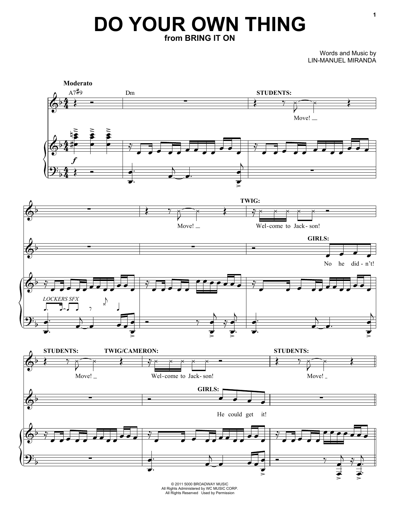 Download Lin-Manuel Miranda Do Your Own Thing (from Bring It On: The Musical) Sheet Music and learn how to play Piano & Vocal PDF digital score in minutes