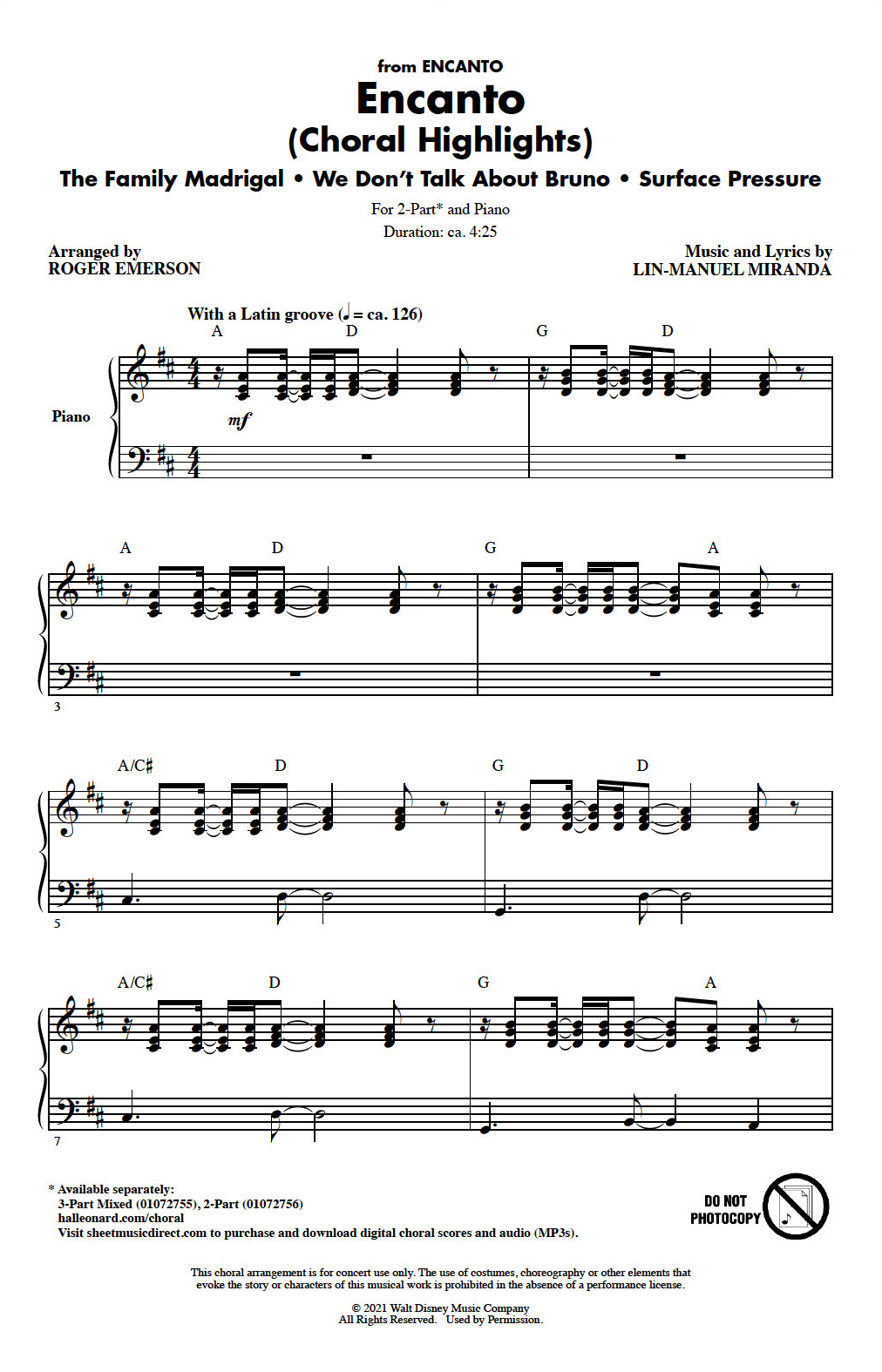 Download Lin-Manuel Miranda Encanto (Choral Highlights) (arr. Roger Emerson) Sheet Music and learn how to play 2-Part Choir PDF digital score in minutes