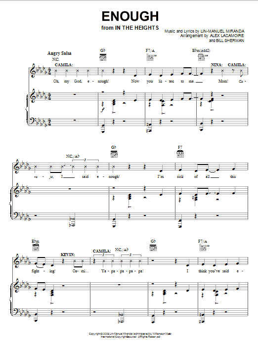 Download Lin-Manuel Miranda Enough Sheet Music and learn how to play Piano, Vocal & Guitar (Right-Hand Melody) PDF digital score in minutes