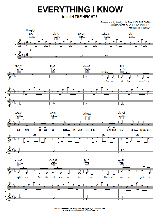 Download Lin-Manuel Miranda Everything I Know Sheet Music and learn how to play Piano, Vocal & Guitar (Right-Hand Melody) PDF digital score in minutes