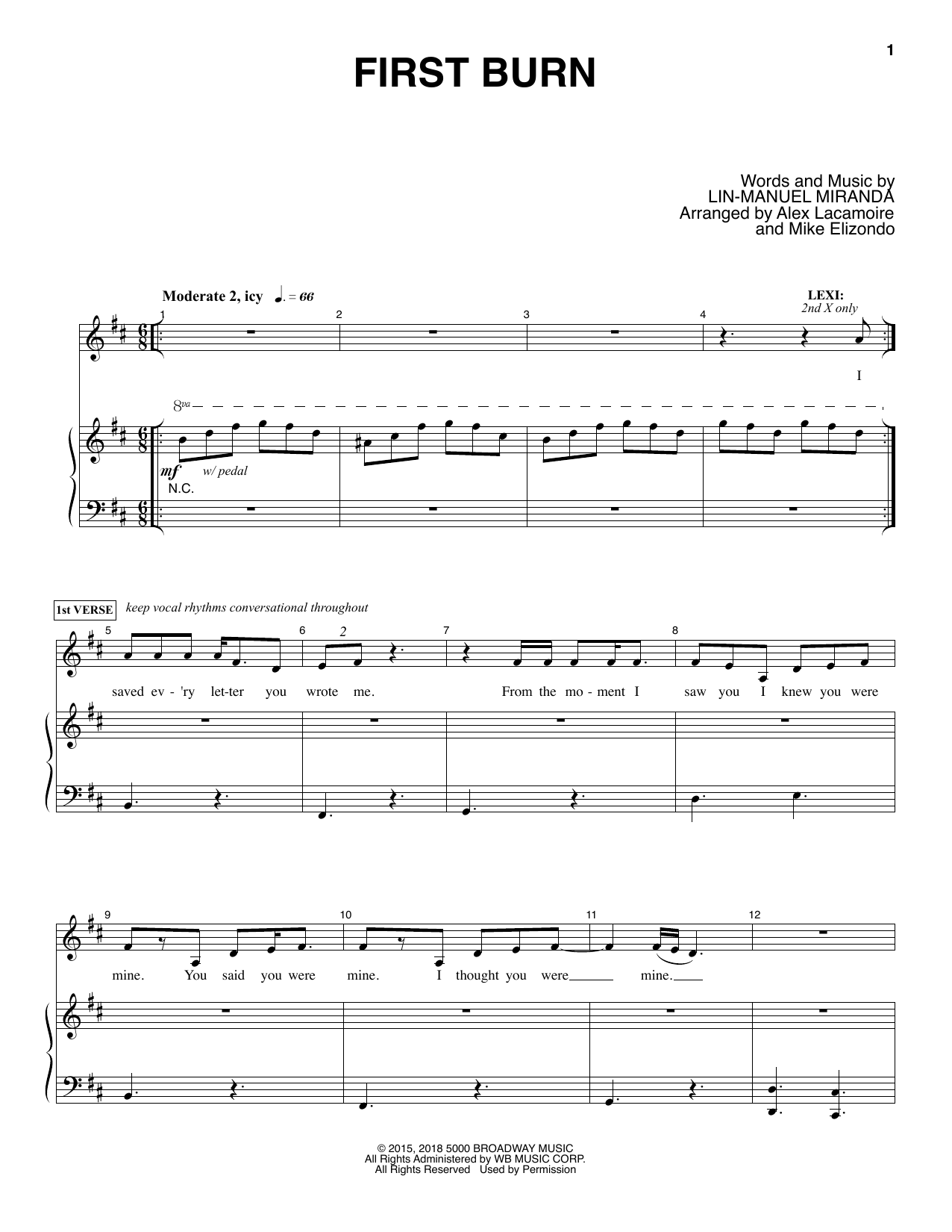 Download Lin-Manuel Miranda First Burn Sheet Music and learn how to play Piano & Vocal PDF digital score in minutes
