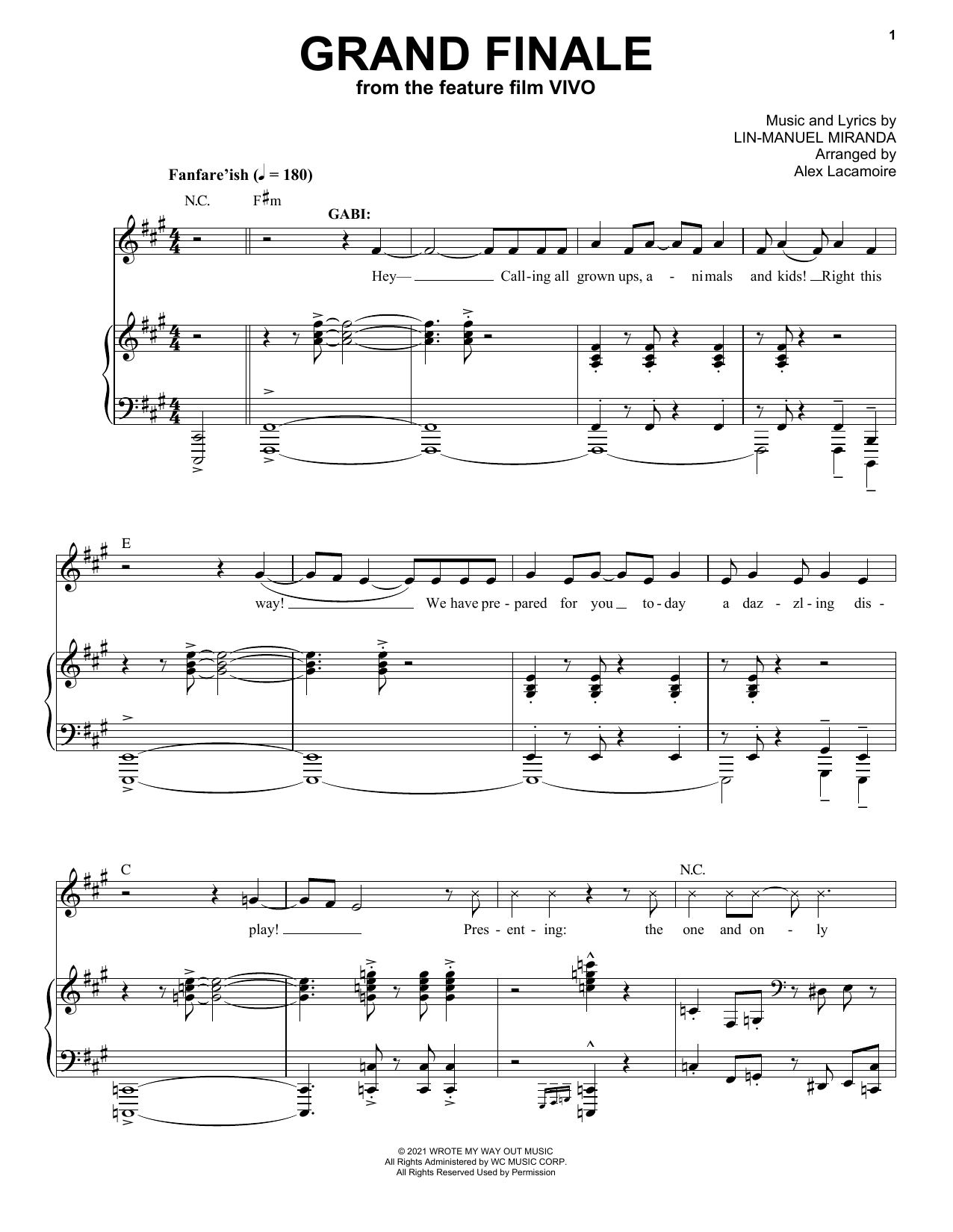 Download Lin-Manuel Miranda Grand Finale (from Vivo) Sheet Music and learn how to play Piano & Vocal PDF digital score in minutes