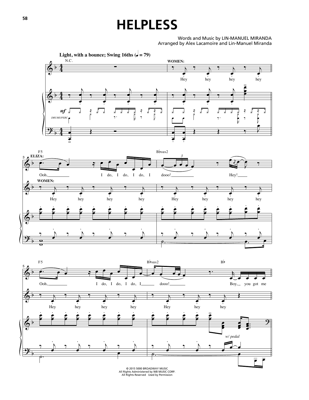 Download Lin-Manuel Miranda Helpless (from Hamilton) Sheet Music and learn how to play Easy Piano PDF digital score in minutes