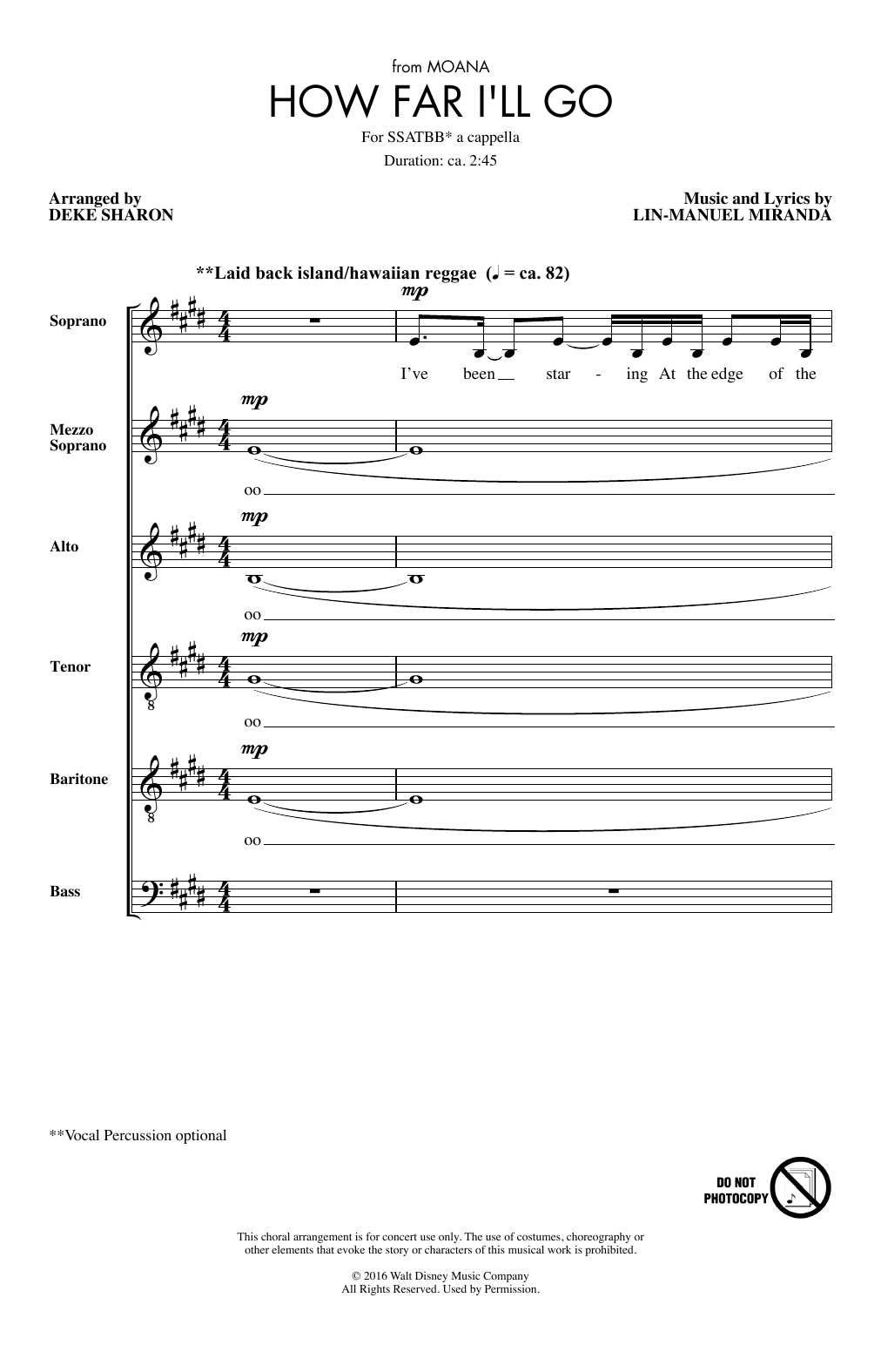 Download Lin-Manuel Miranda How Far I'll Go (from Moana) (arr. Deke Sharon) Sheet Music and learn how to play SSATBB Choir PDF digital score in minutes