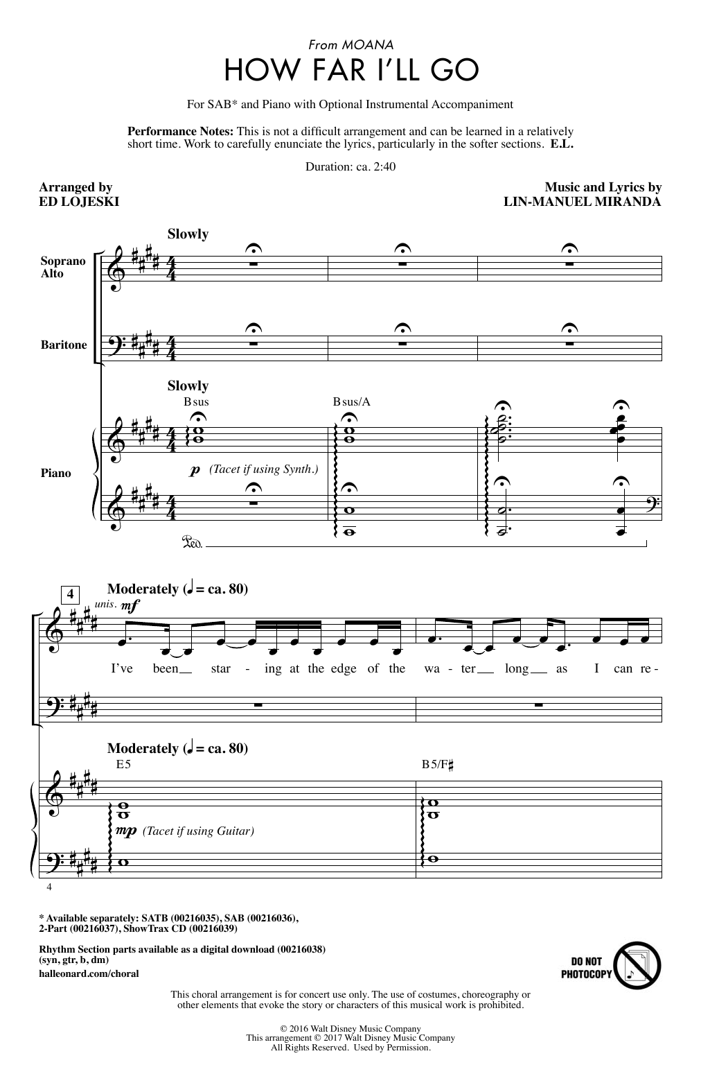 Download Ed Lojeski How Far I'll Go Sheet Music and learn how to play SAB PDF digital score in minutes
