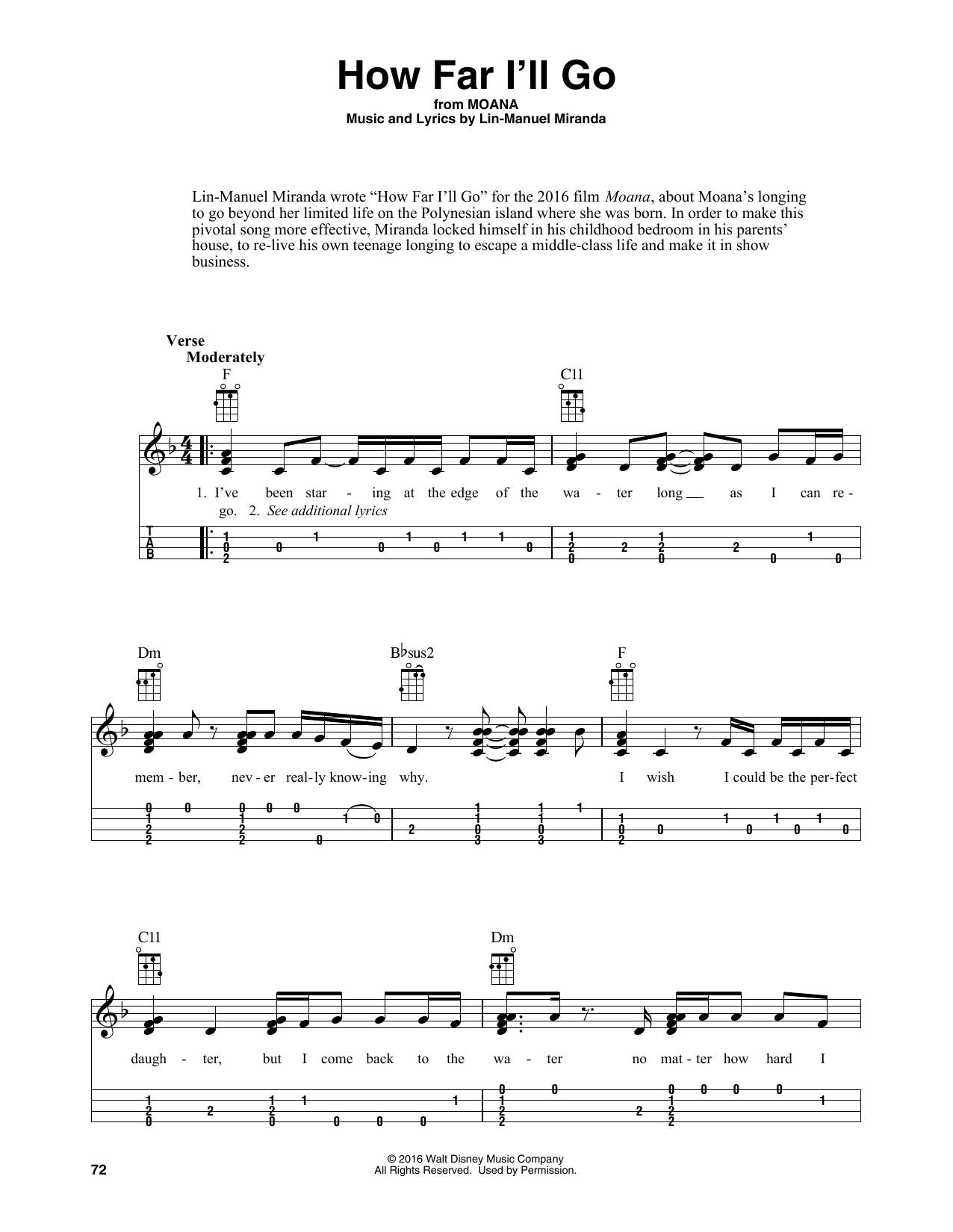 Download Alessia Cara How Far I'll Go (from Moana) (arr. Fred Sokolow) Sheet Music and learn how to play Easy Ukulele Tab PDF digital score in minutes