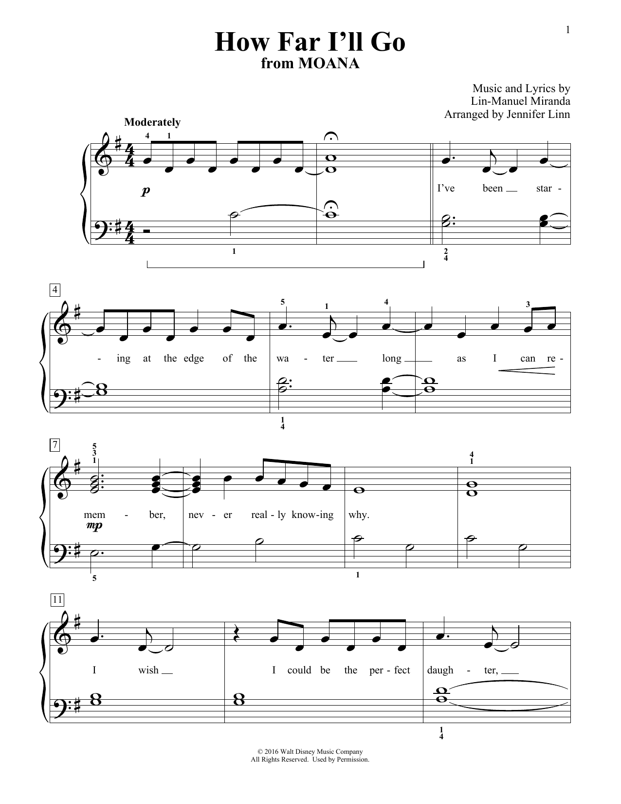 Download Alessia Cara How Far I'll Go (from Moana) (arr. Jennifer Linn) Sheet Music and learn how to play Educational Piano PDF digital score in minutes