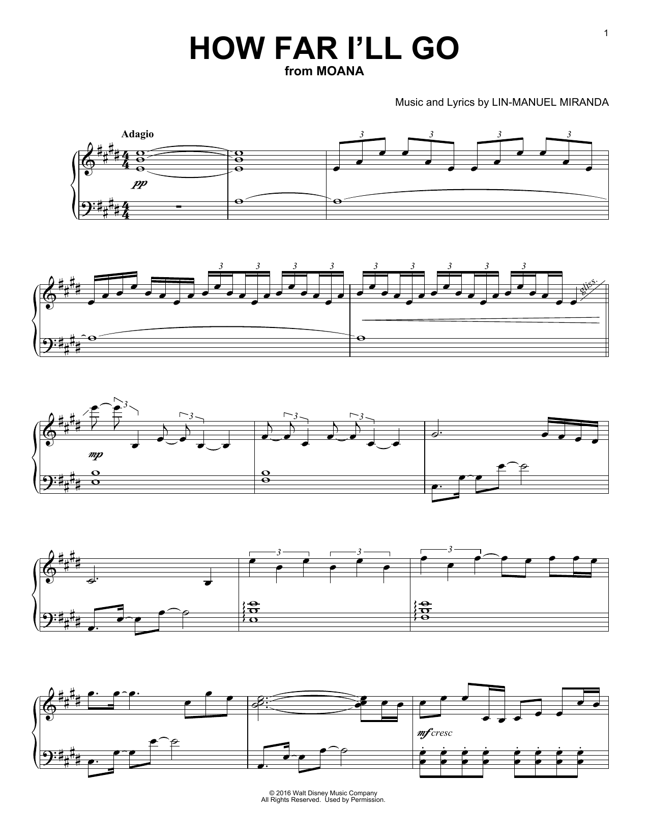 Download Lin-Manuel Miranda How Far I'll Go (from Moana) [Classical version] Sheet Music and learn how to play Piano Solo PDF digital score in minutes