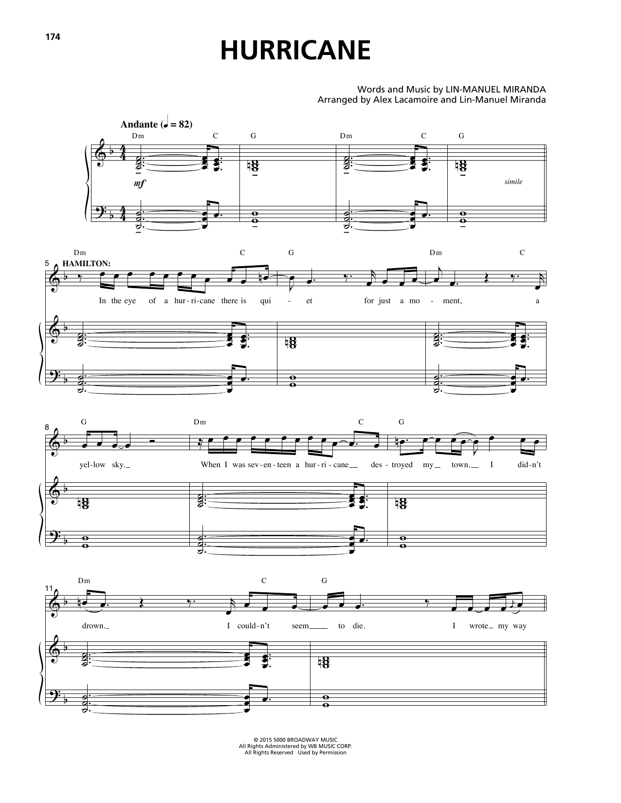 Download Lin-Manuel Miranda Hurricane Sheet Music and learn how to play Lyrics & Chords PDF digital score in minutes