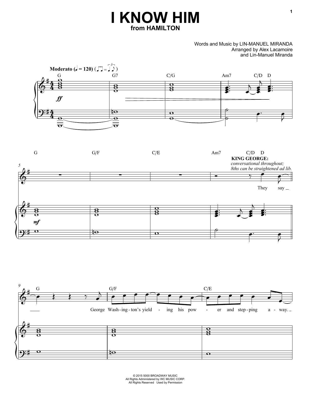 Download Lin-Manuel Miranda I Know Him (from Hamilton) Sheet Music and learn how to play Piano & Vocal PDF digital score in minutes