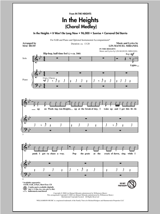 Download Lin-Manuel Miranda In The Heights (Choral Medley) (arr. Mac Huff) Sheet Music and learn how to play SAB PDF digital score in minutes