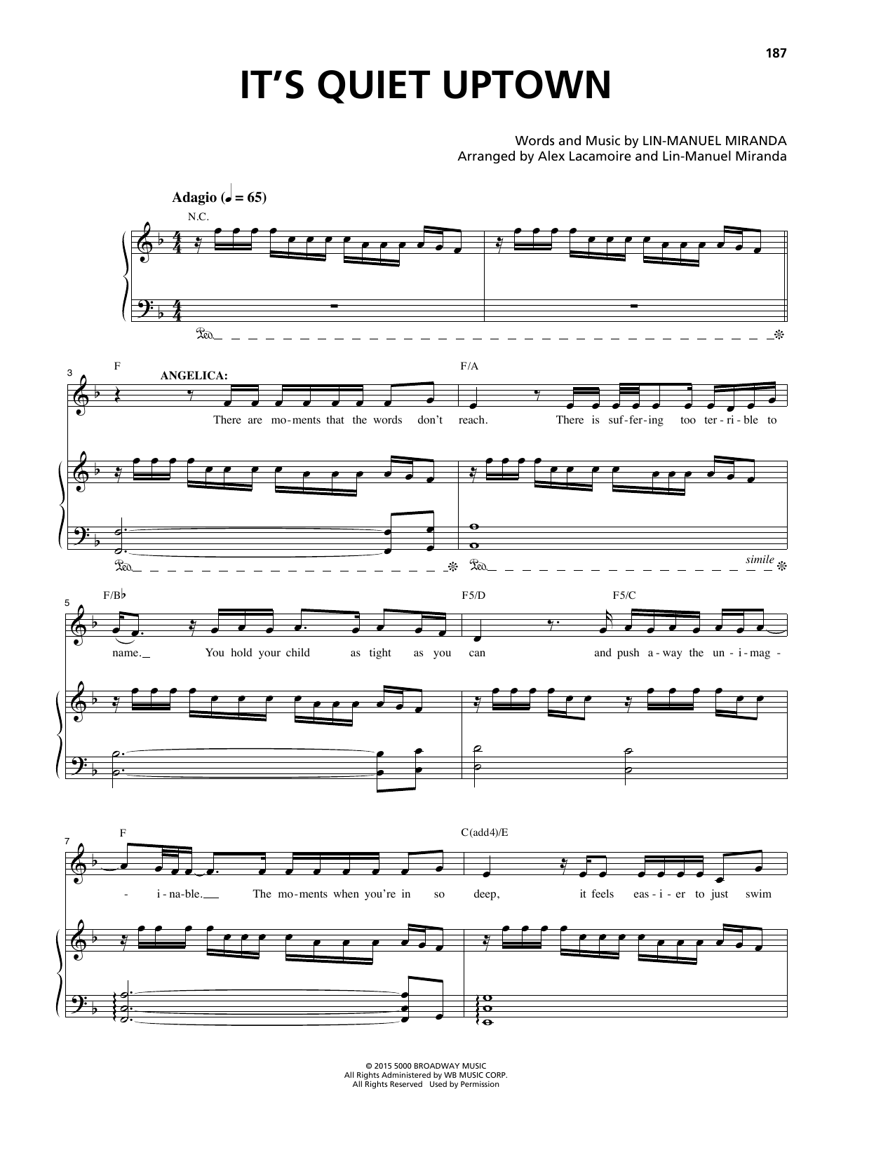 Download Lin-Manuel Miranda It's Quiet Uptown (from Hamilton) Sheet Music and learn how to play Big Note Piano PDF digital score in minutes