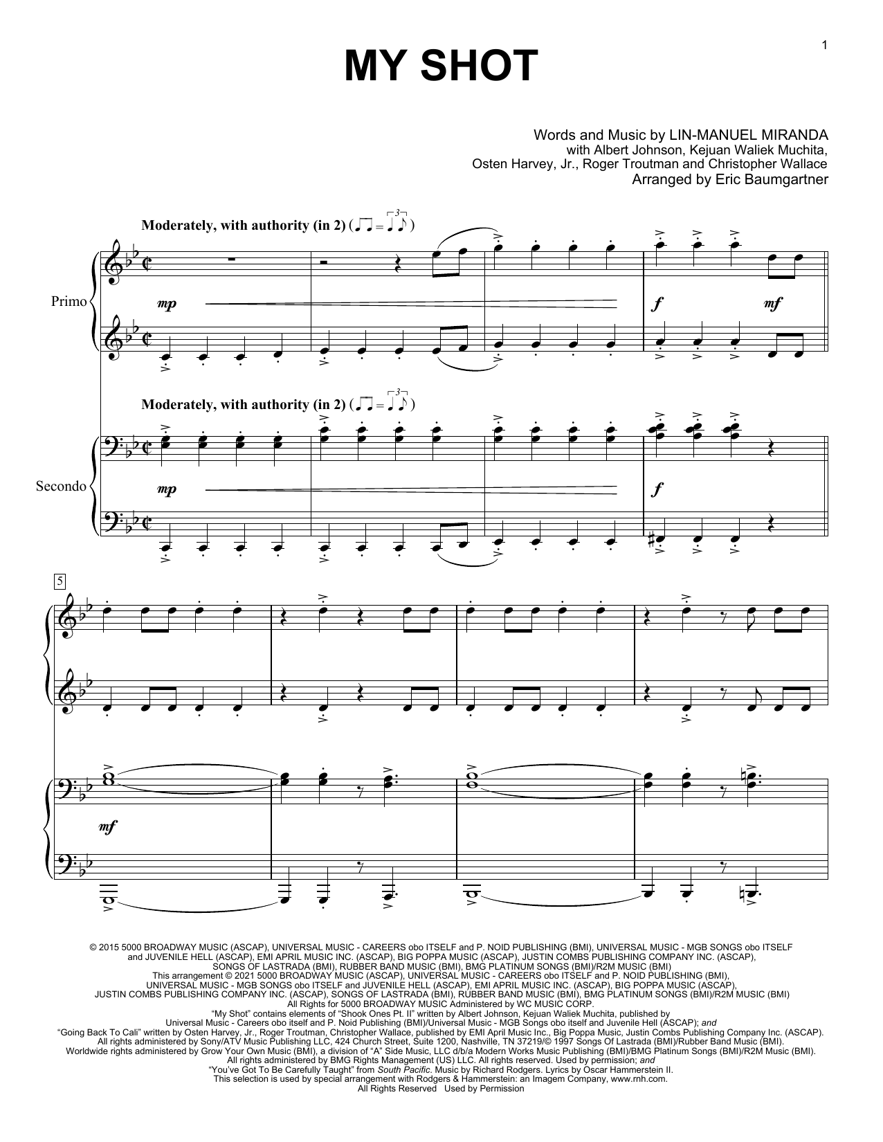 Download Lin-Manuel Miranda My Shot (from Hamilton) (arr. Eric Baumgartner) Sheet Music and learn how to play Piano Duet PDF digital score in minutes