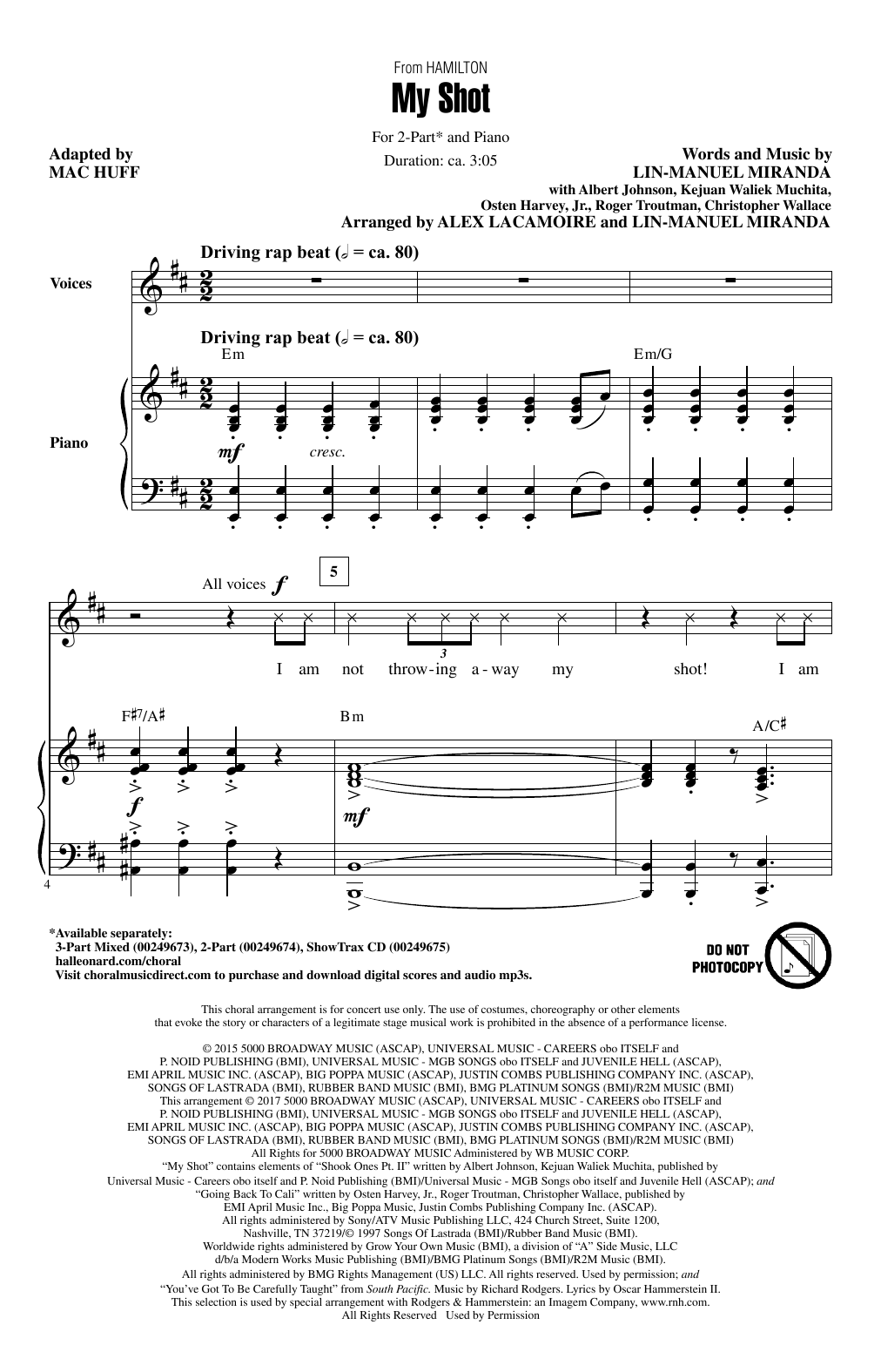 Download Mac Huff My Shot Sheet Music and learn how to play 3-Part Mixed PDF digital score in minutes