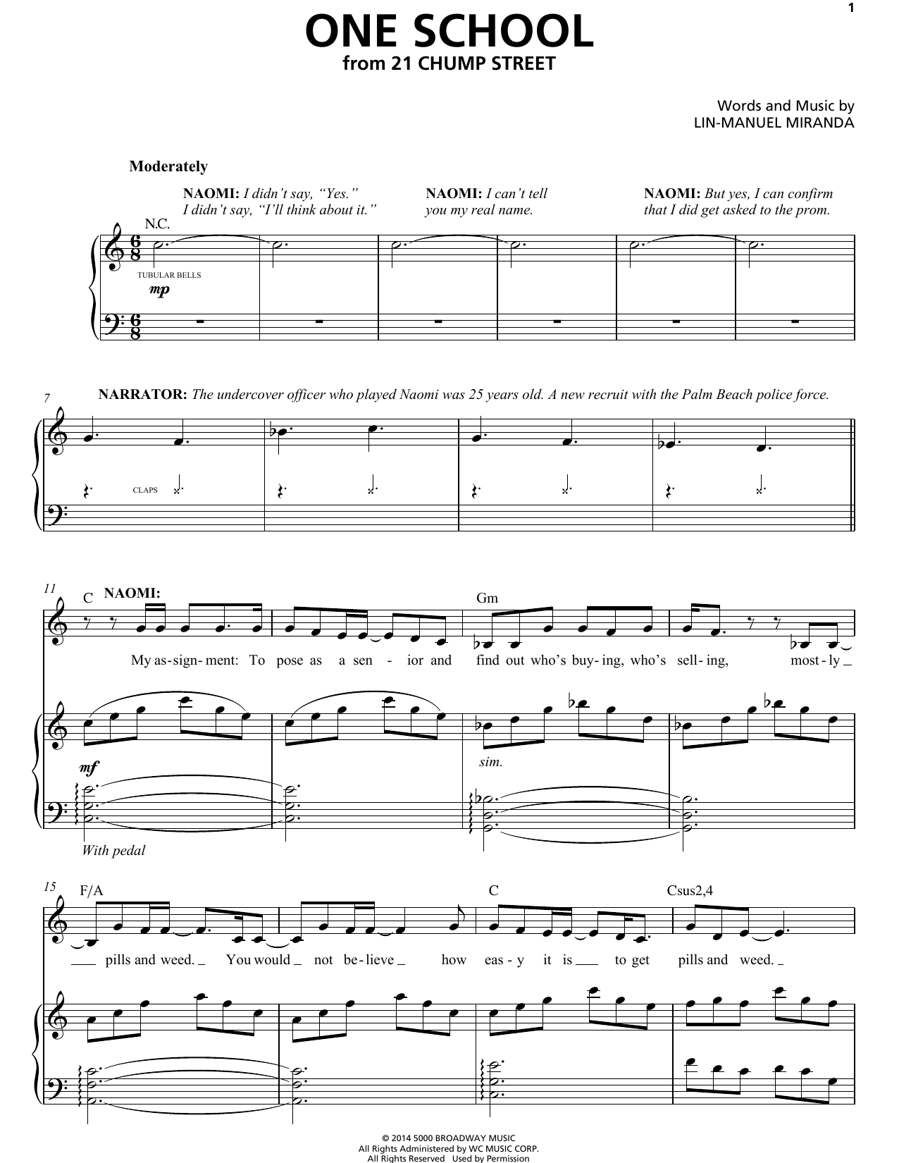 Download Lin-Manuel Miranda One School (from 21 Chump Street) Sheet Music and learn how to play Piano & Vocal PDF digital score in minutes
