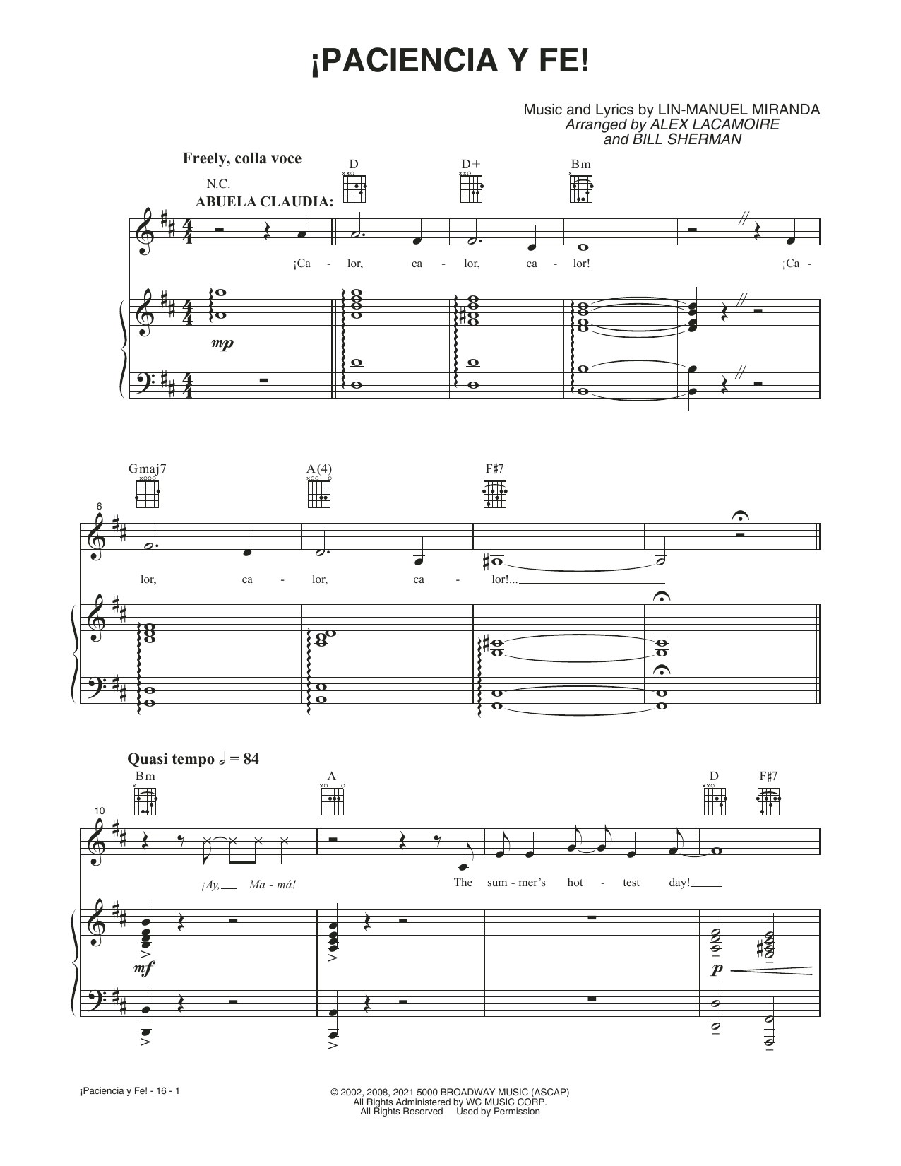 Download Lin-Manuel Miranda Paciencia Y Fe (from the Motion Picture In The Heights) Sheet Music and learn how to play Piano, Vocal & Guitar Chords PDF digital score in minutes