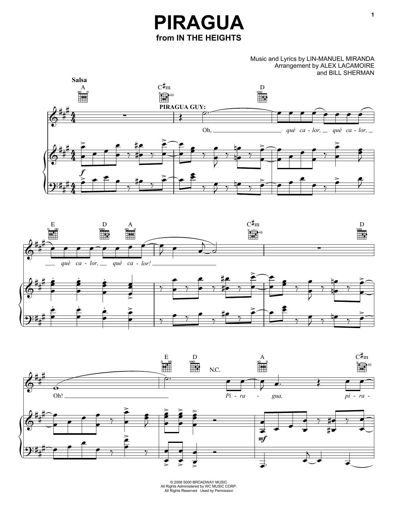 Download Lin-Manuel Miranda Piragua (from In The Heights) Sheet Music and learn how to play Piano, Vocal & Guitar Chords (Right-Hand Melody) PDF digital score in minutes