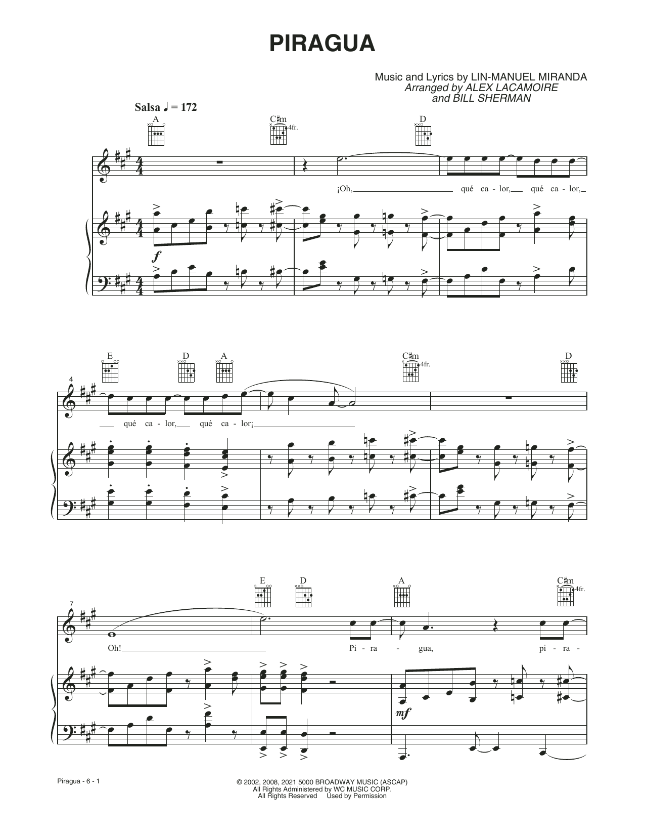 Download Lin-Manuel Miranda Piragua (from the Motion Picture In The Heights) Sheet Music and learn how to play Piano, Vocal & Guitar Chords PDF digital score in minutes